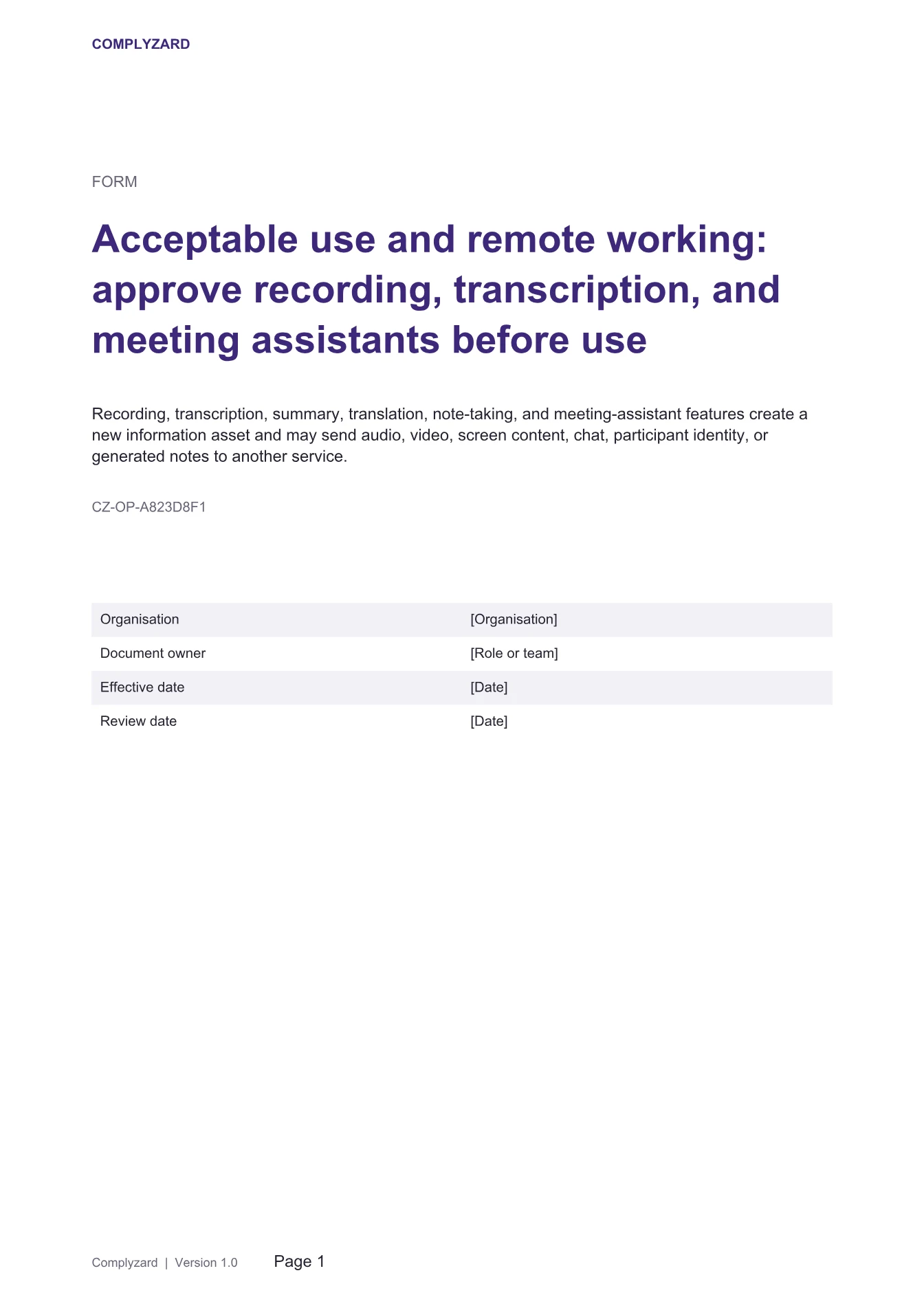 Cover of Acceptable use and remote working: approve recording, transcription, and meeting assistants before use