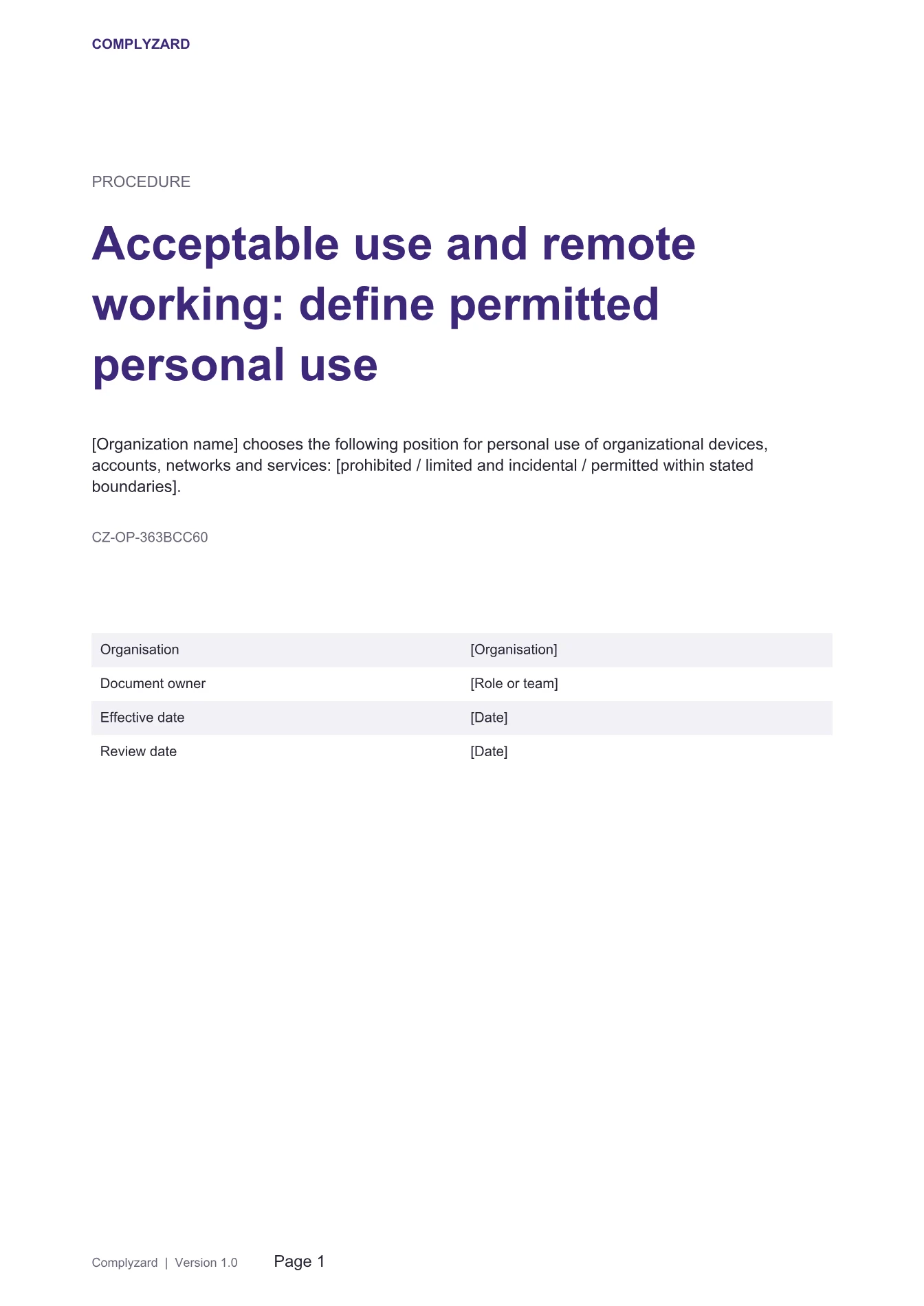 Cover of Acceptable use and remote working: define permitted personal use