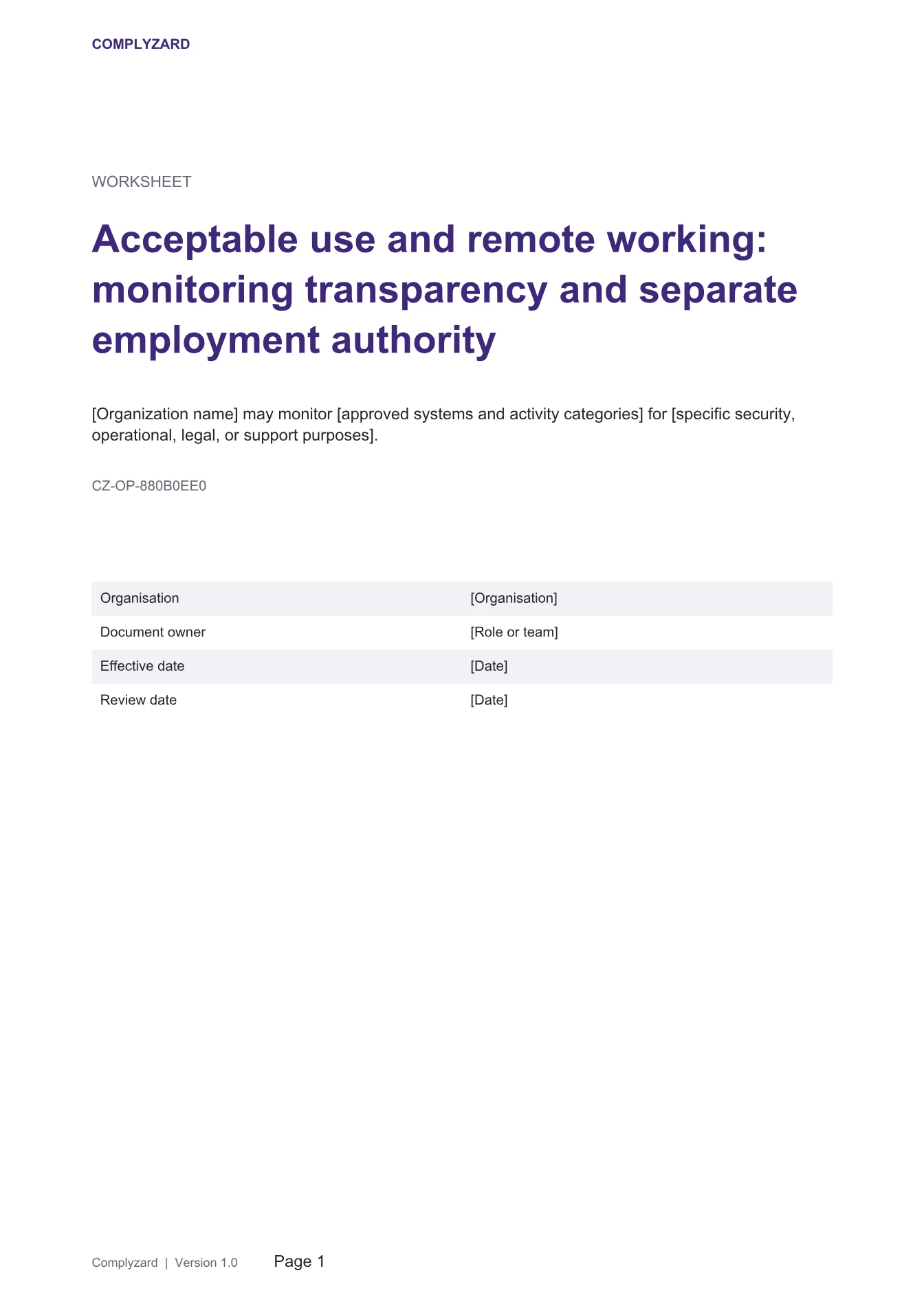 Cover of Acceptable use and remote working: monitoring transparency and separate employment authority