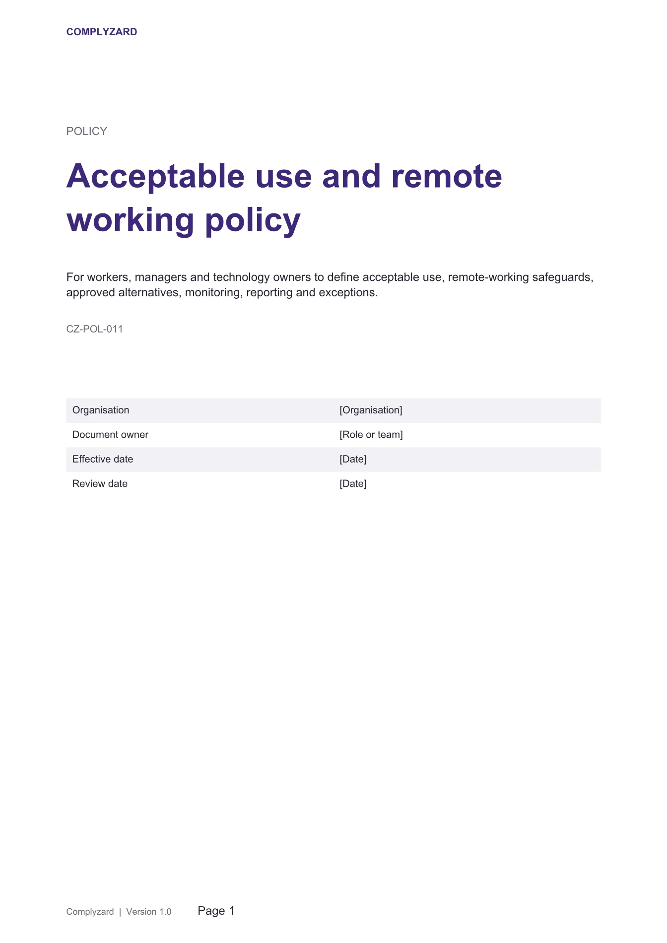 Cover of Acceptable use and remote working policy