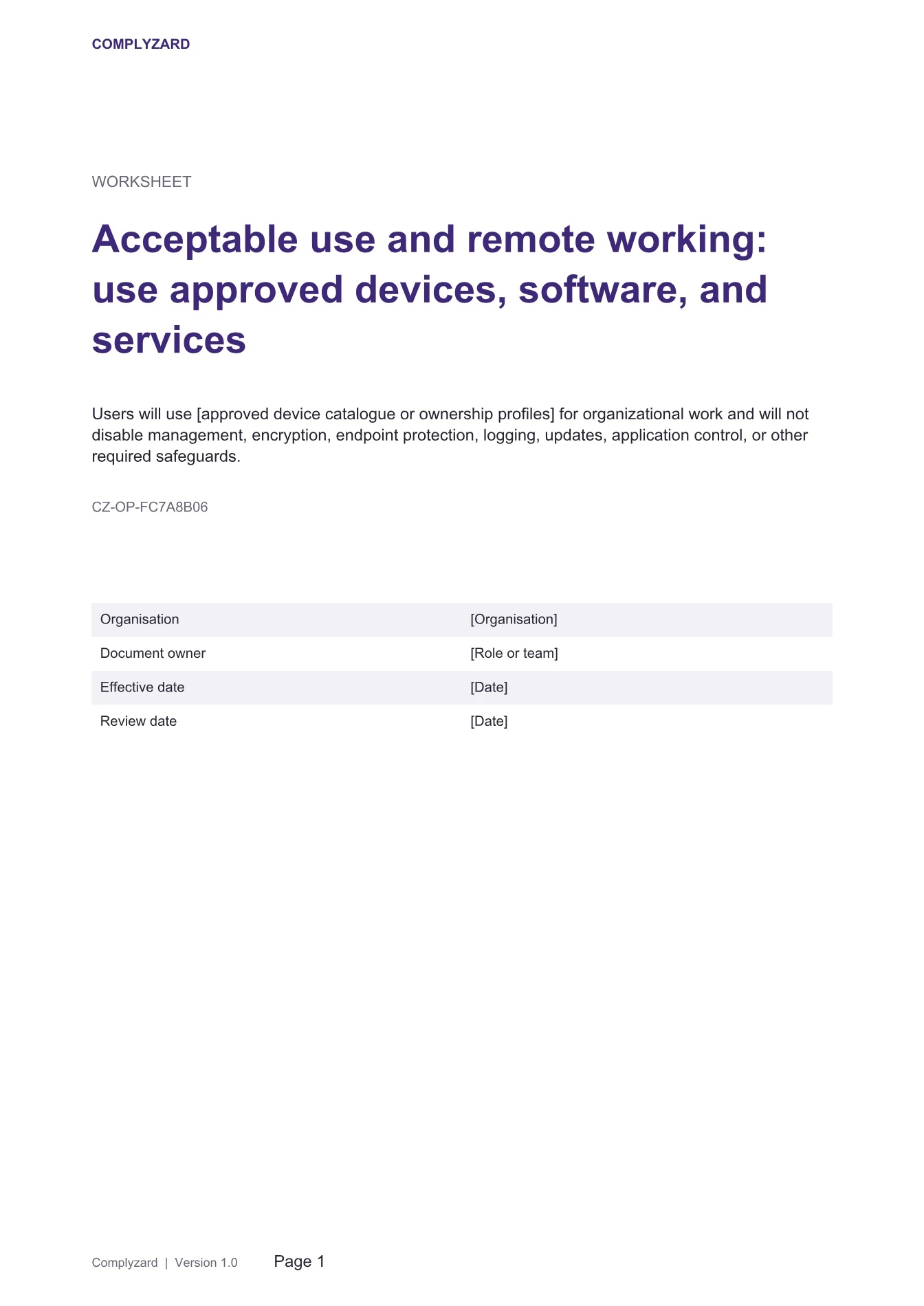 Cover of Acceptable use and remote working: use approved devices, software, and services