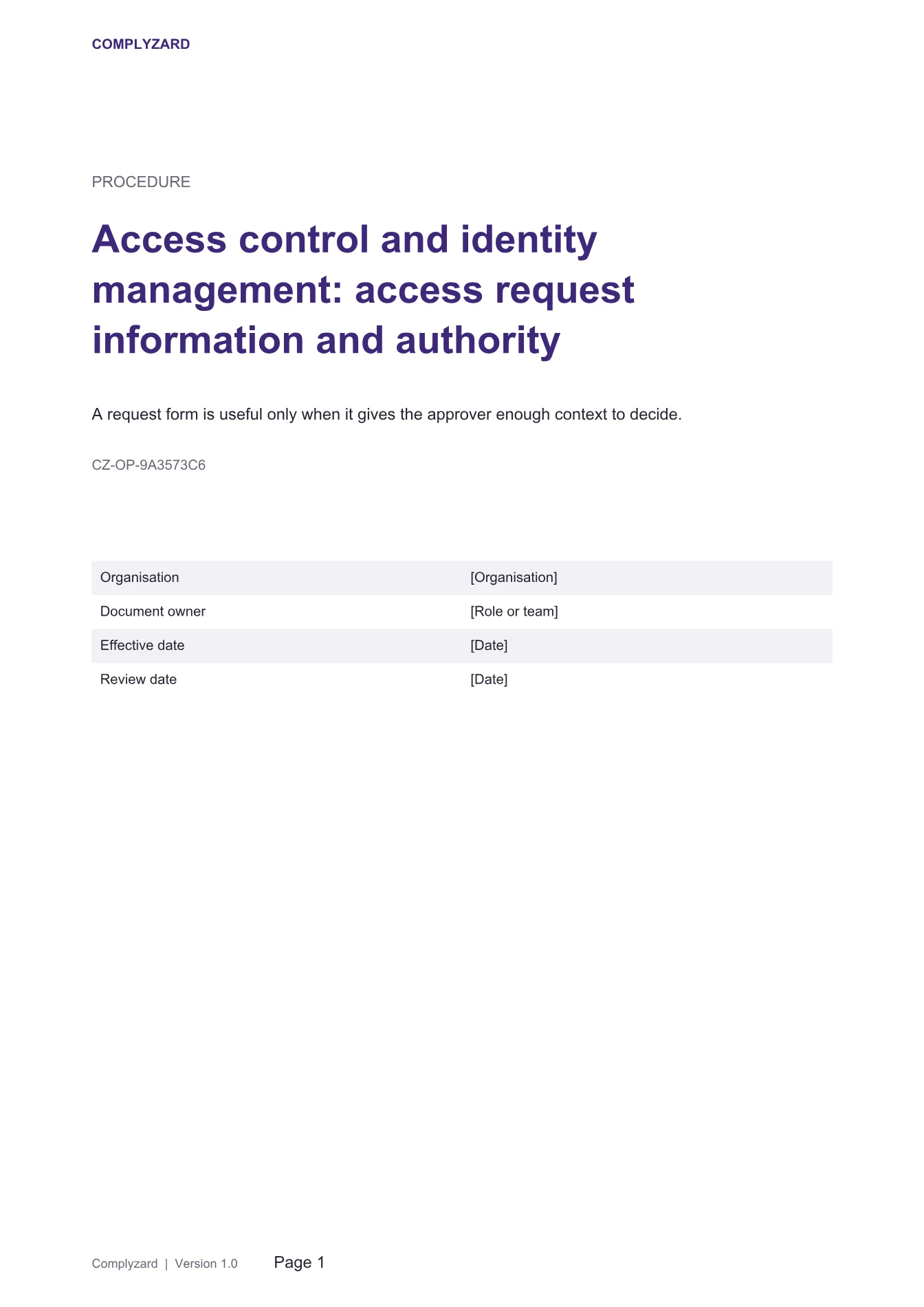 Cover of Access control and identity management: access request information and authority