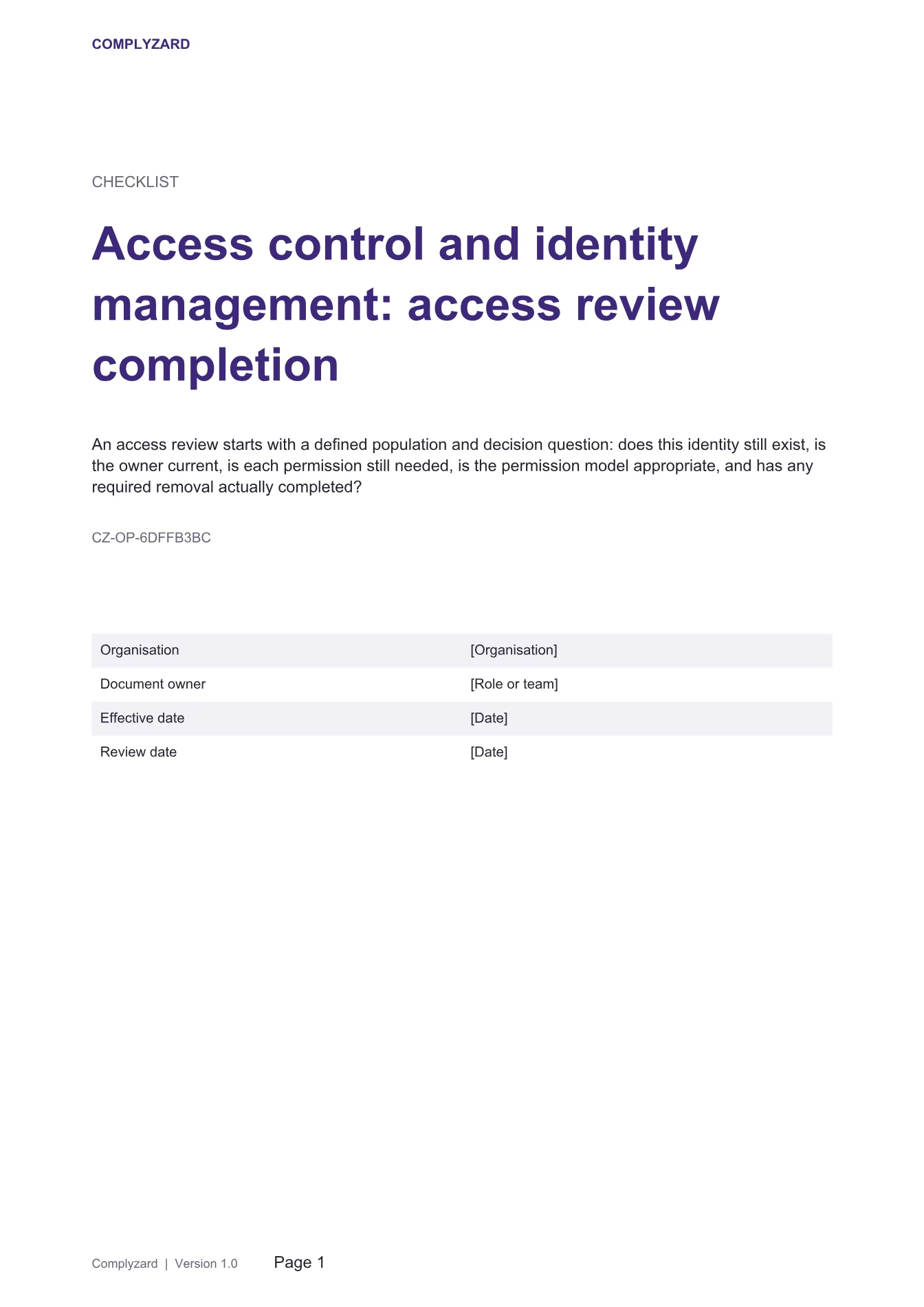 Cover of Access control and identity management: access review completion