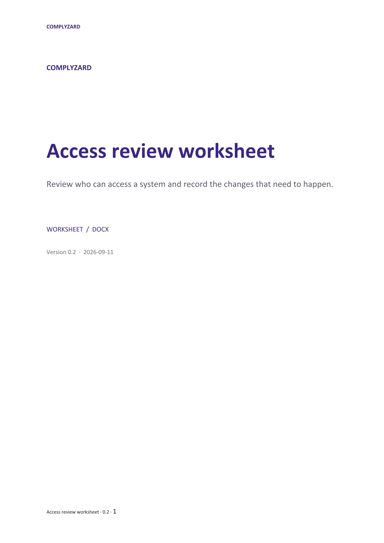 Cover of Access review worksheet