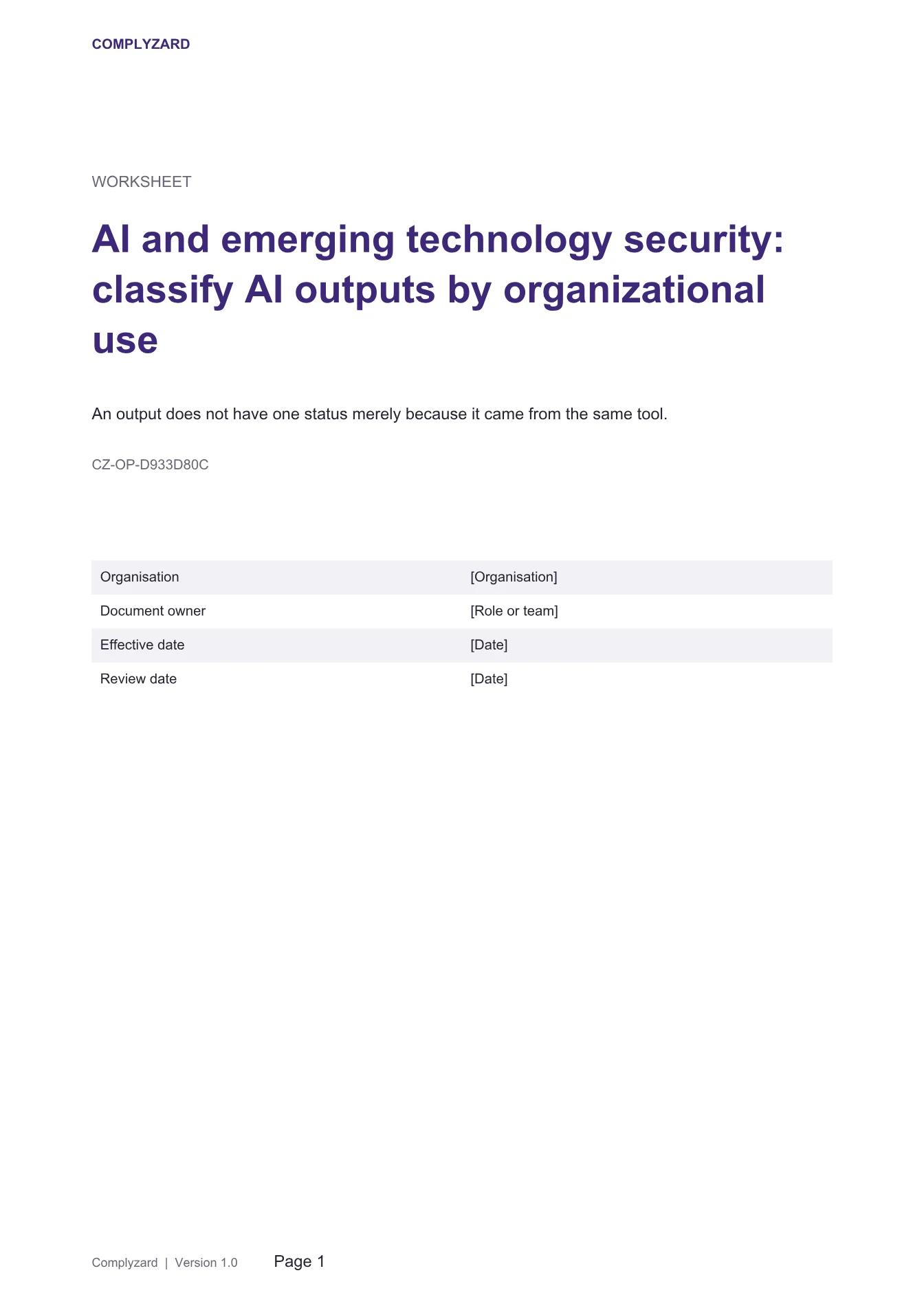 Cover of AI and emerging technology security: classify AI outputs by organizational use