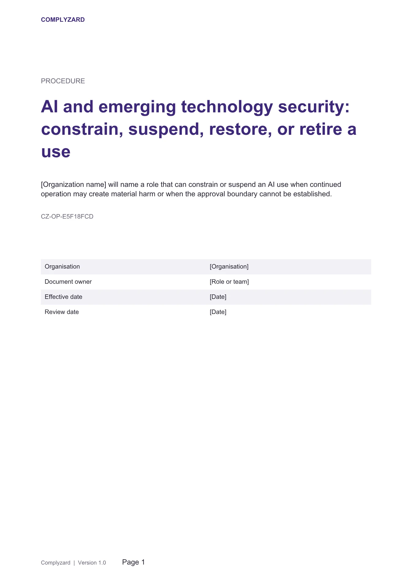 Cover of AI and emerging technology security: constrain, suspend, restore, or retire a use