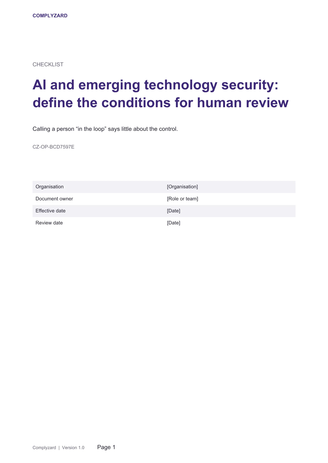 Cover of AI and emerging technology security: define the conditions for human review