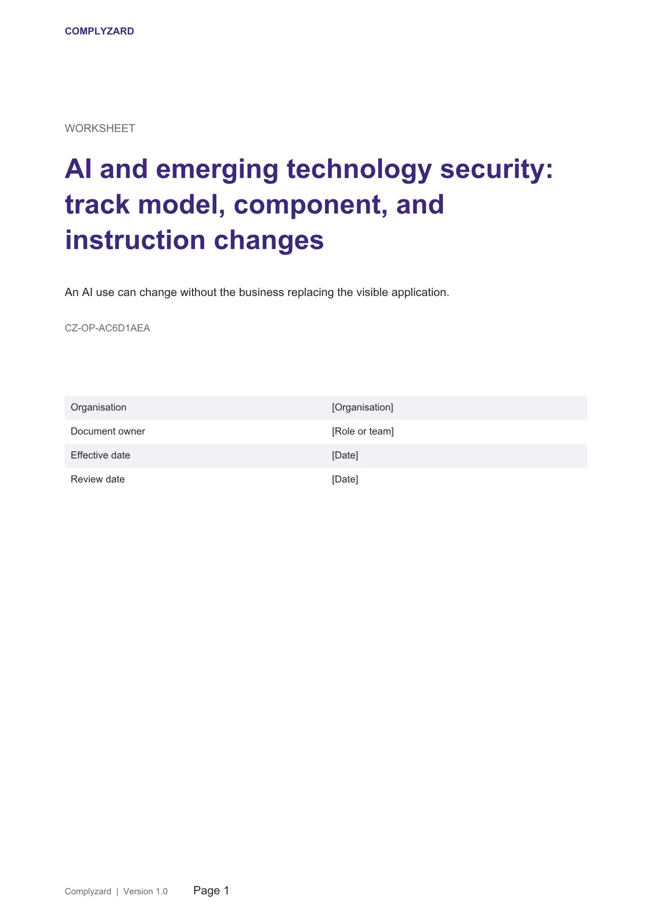 Cover of AI and emerging technology security: track model, component, and instruction changes