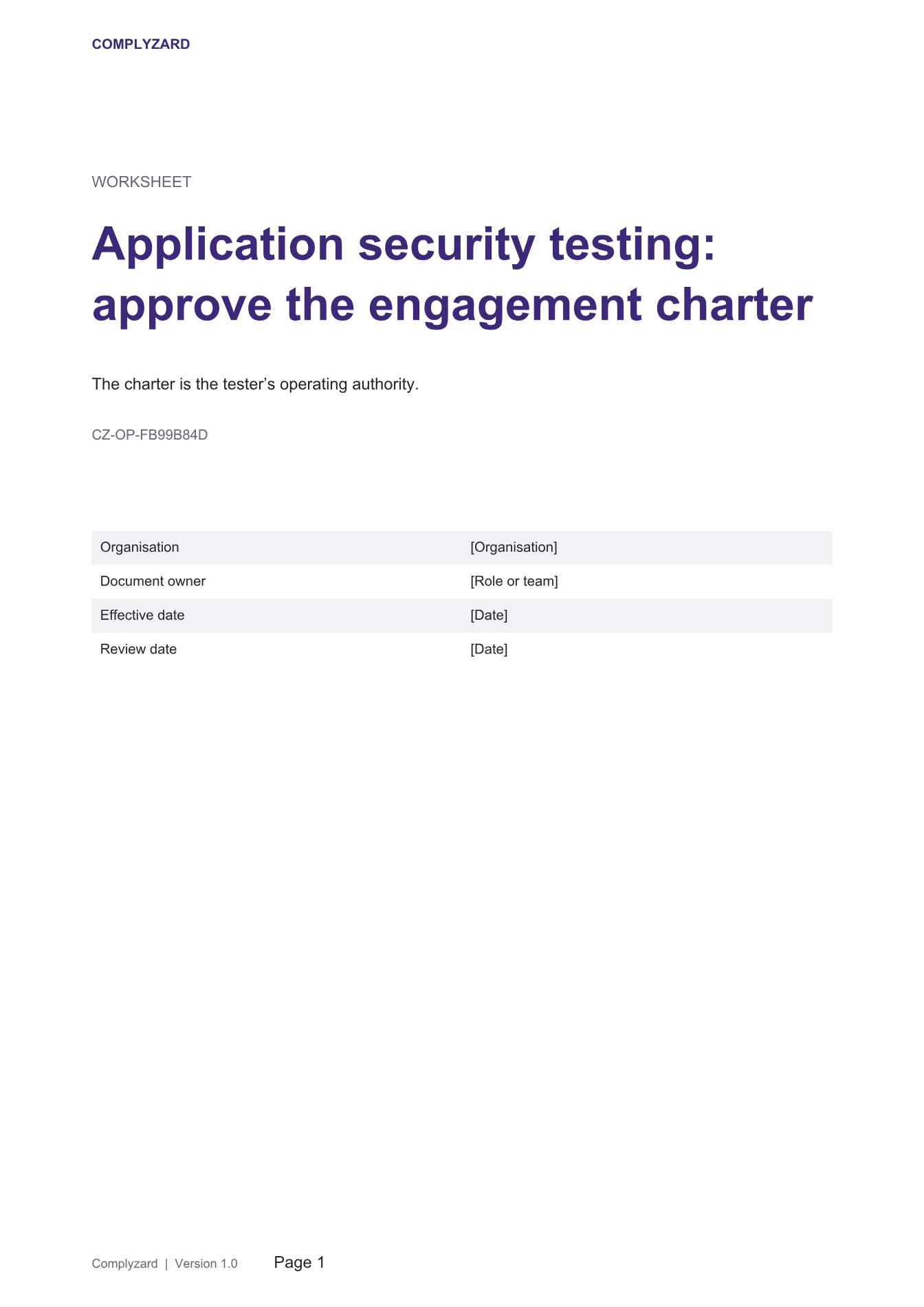 Cover of Application security testing: approve the engagement charter