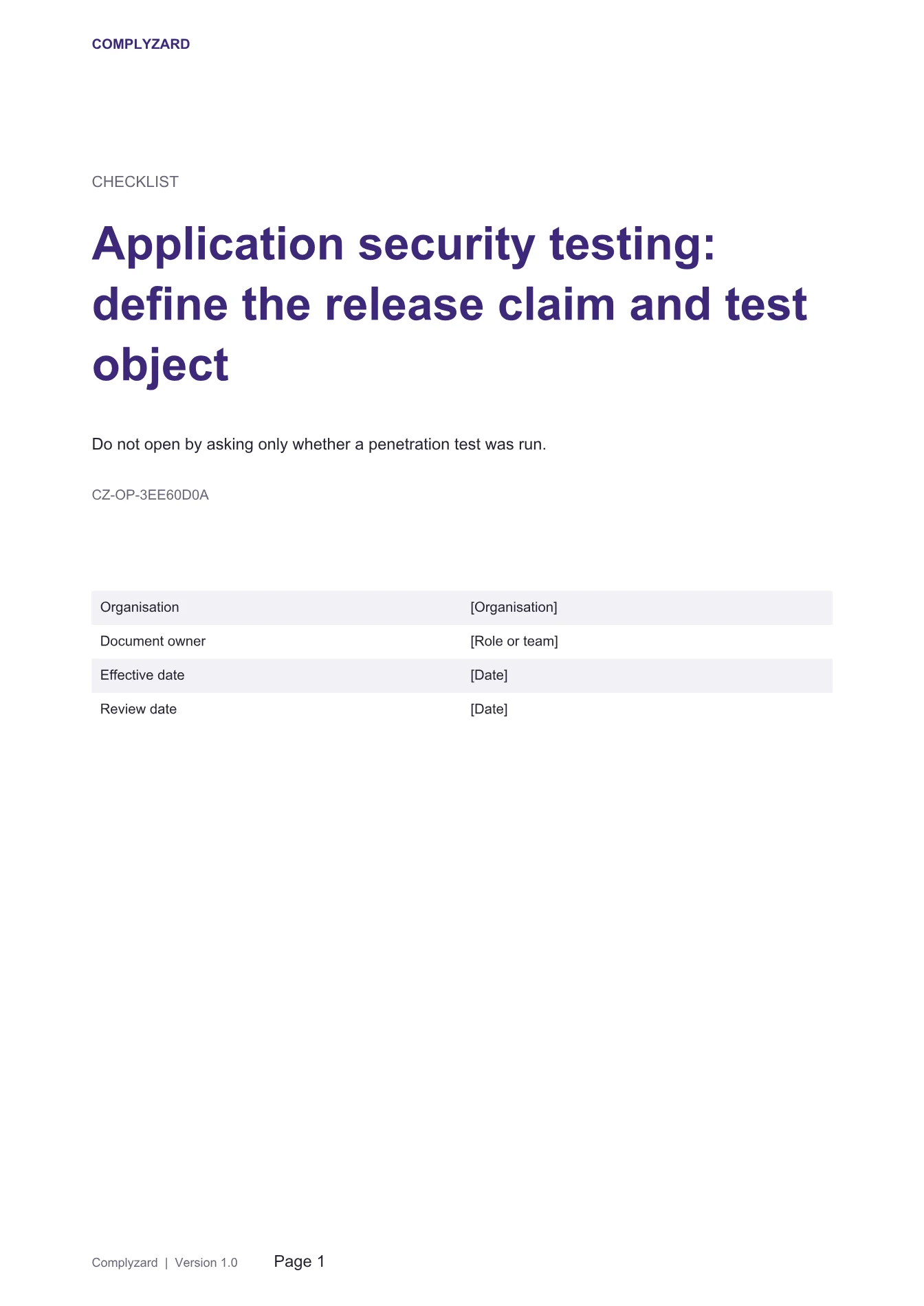 Cover of Application security testing: define the release claim and test object