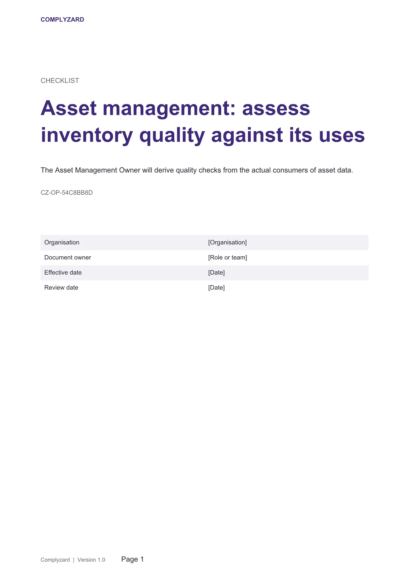 Cover of Asset management: assess inventory quality against its uses