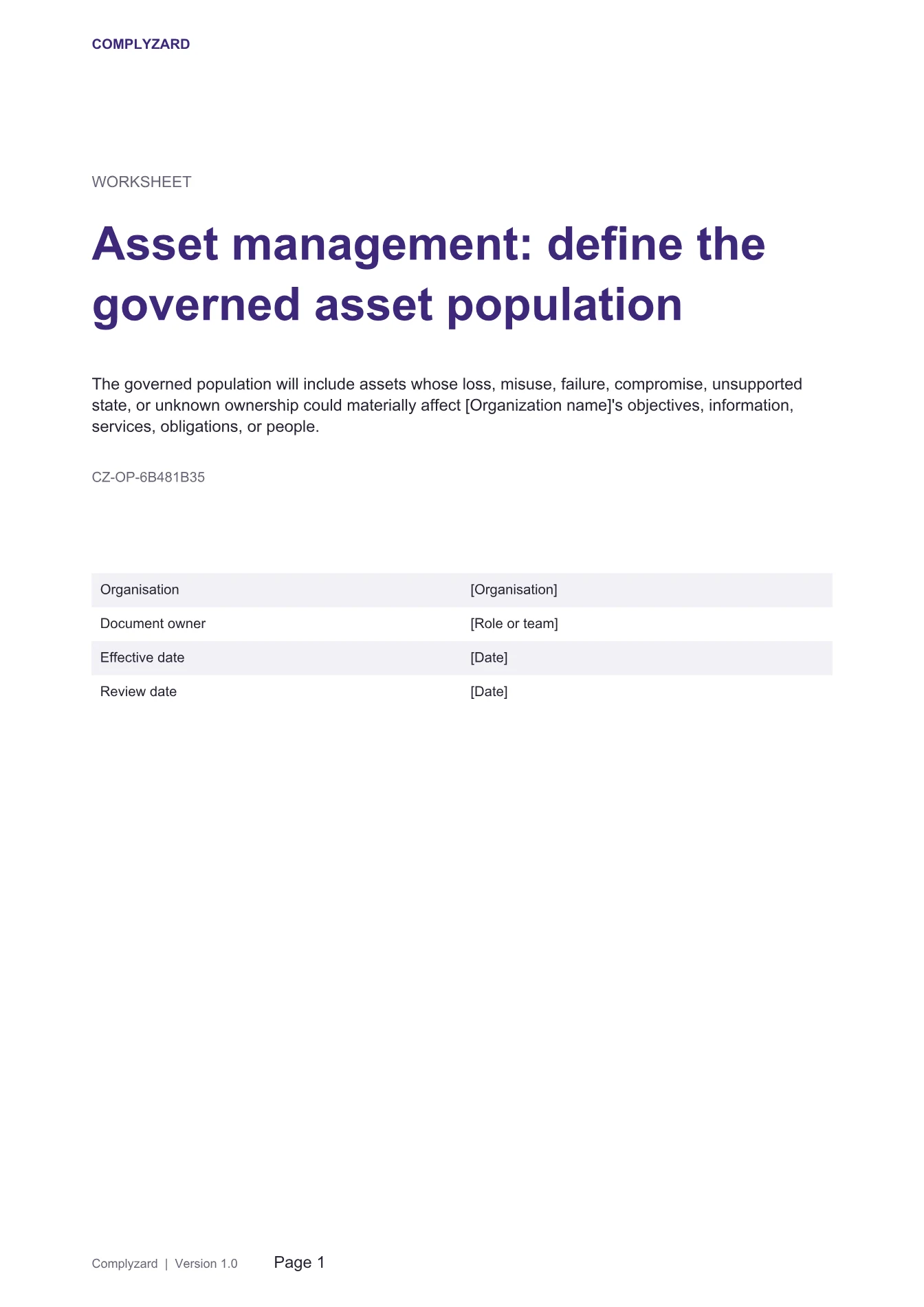 Cover of Asset management: define the governed asset population