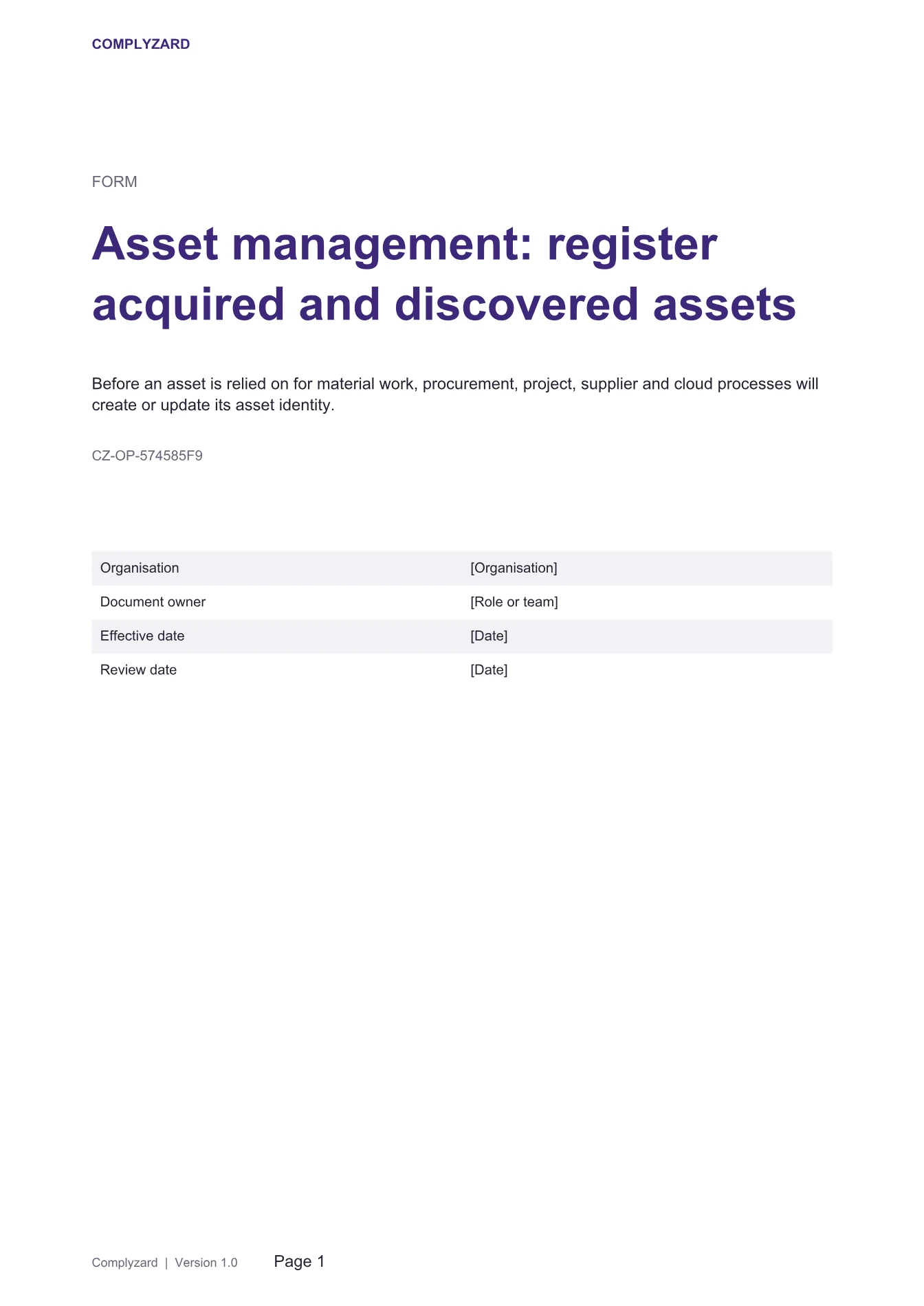 Cover of Asset management: register acquired and discovered assets