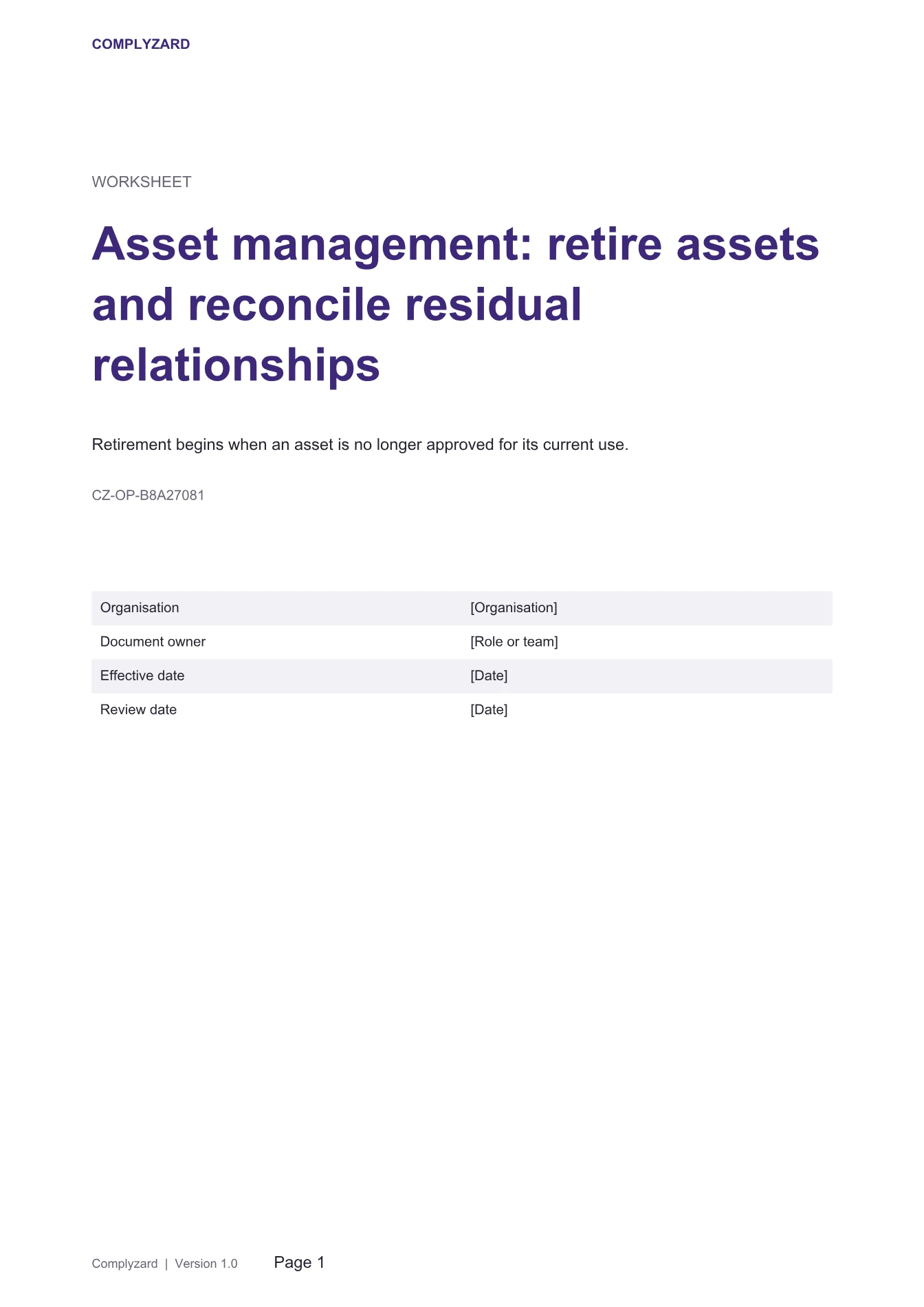 Cover of Asset management: retire assets and reconcile residual relationships