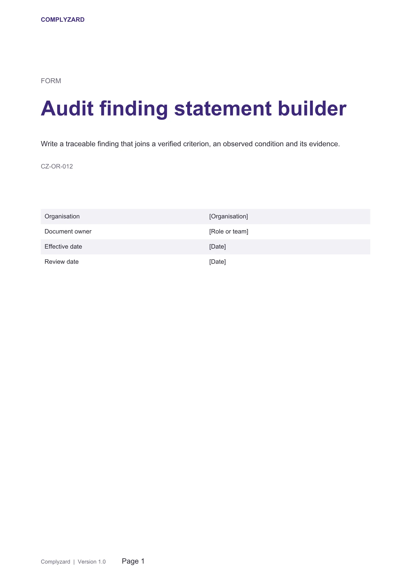 Cover of Audit finding statement builder