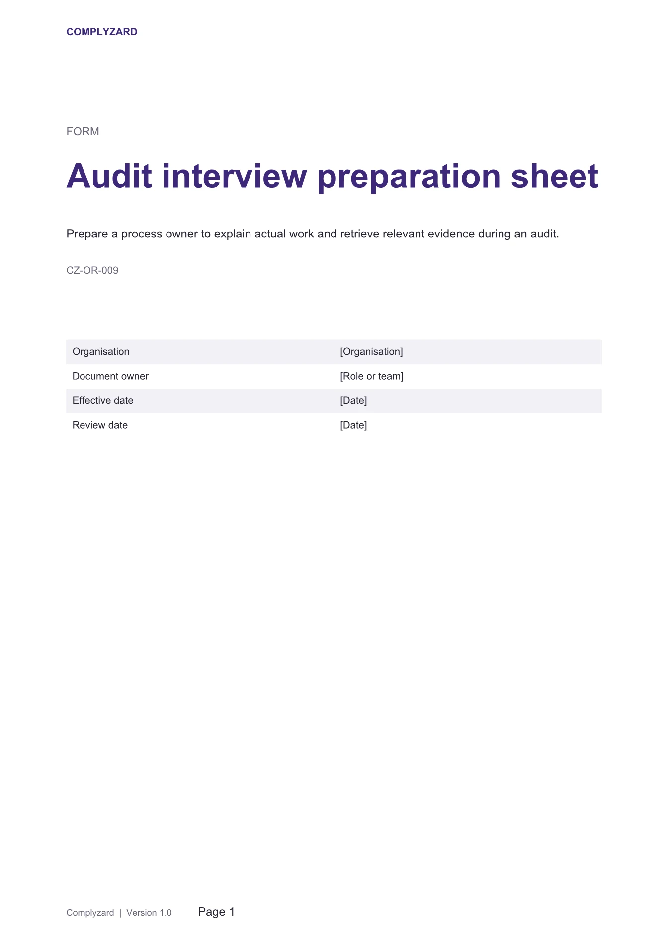 Cover of Audit interview preparation sheet