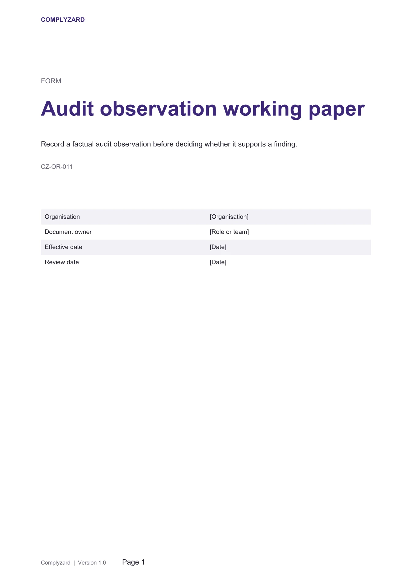 Cover of Audit observation working paper