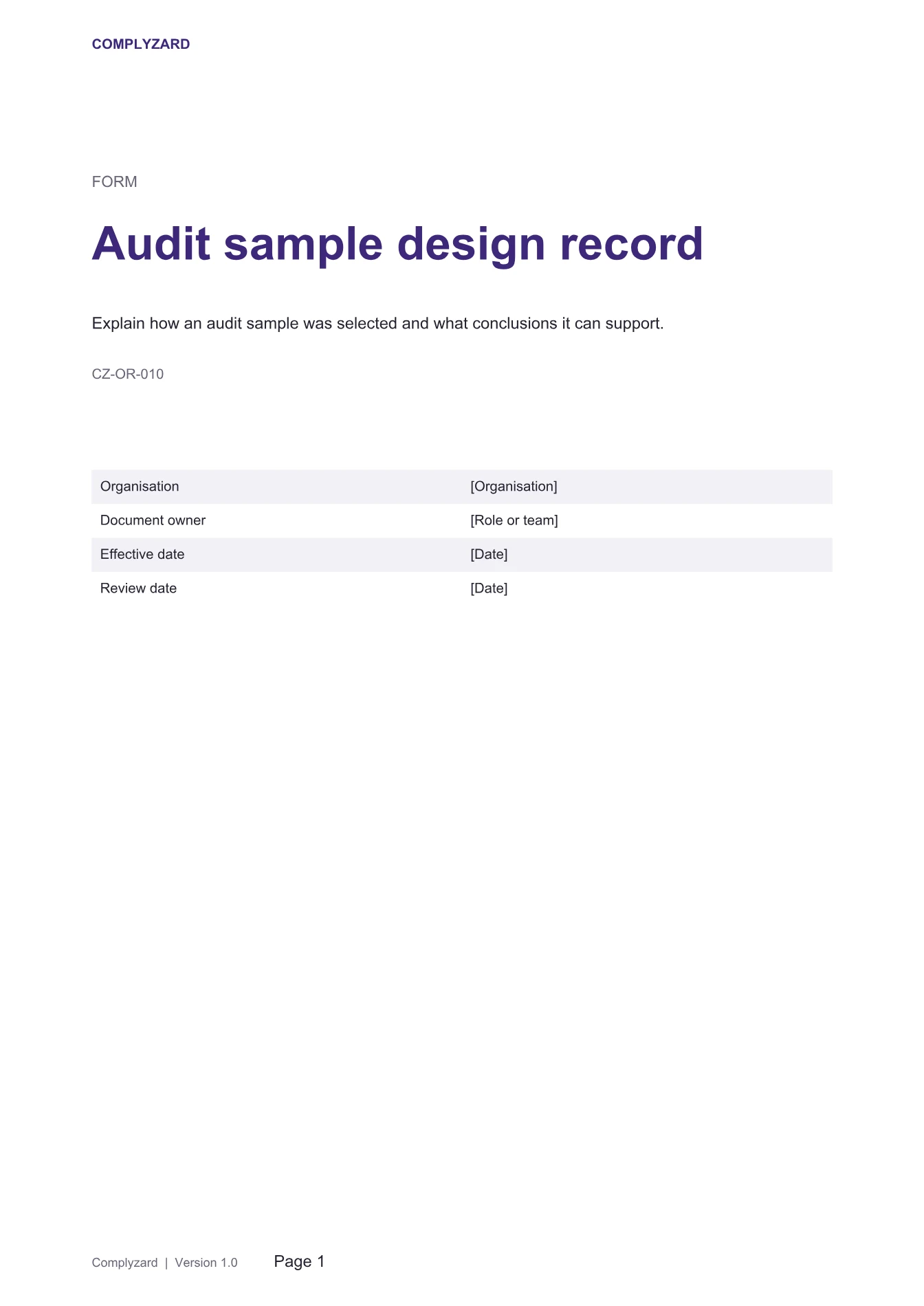 Cover of Audit sample design record