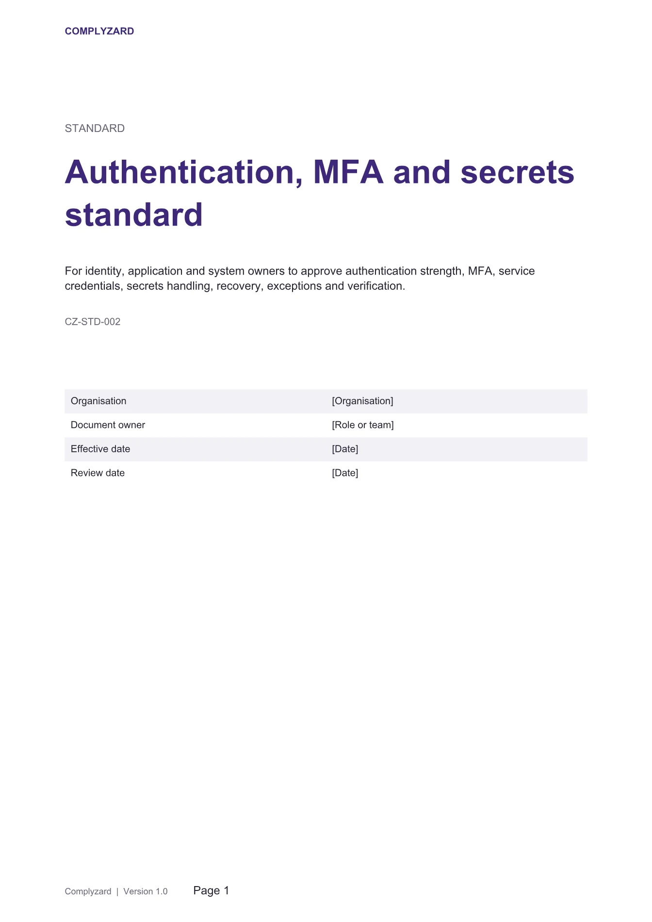Cover of Authentication, MFA and secrets standard