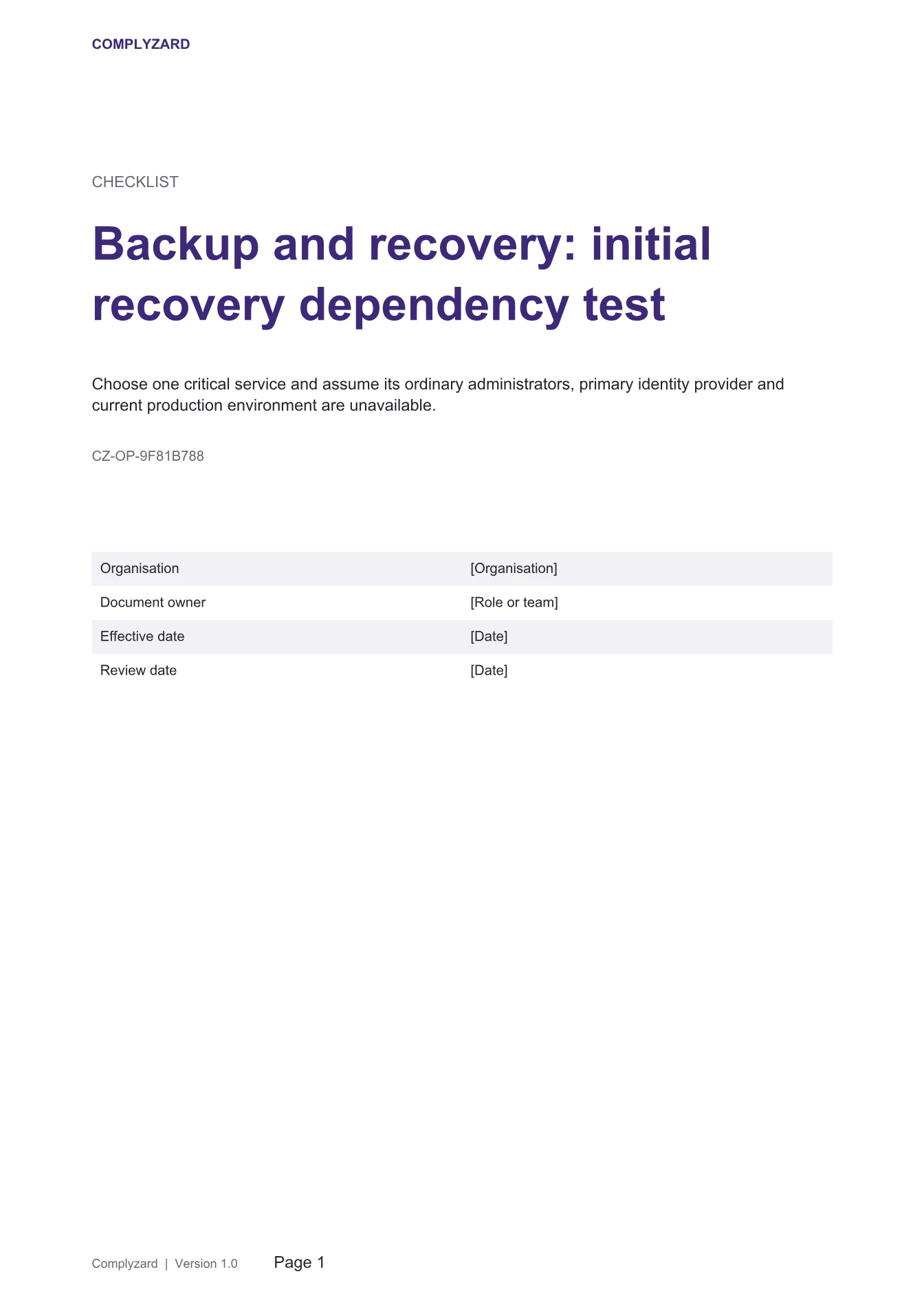 Cover of Backup and recovery: initial recovery dependency test