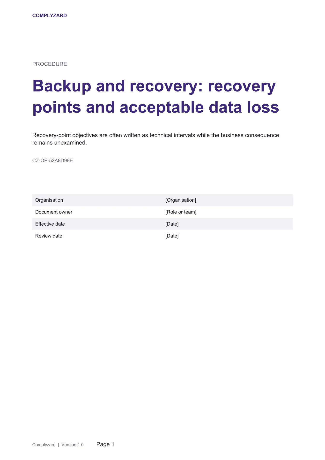 Cover of Backup and recovery: recovery points and acceptable data loss