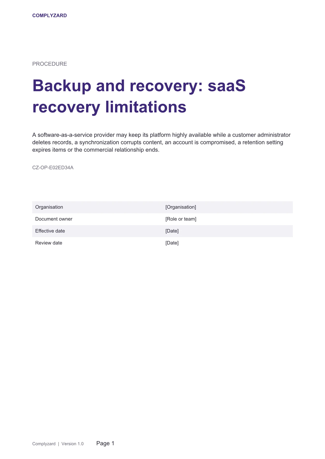 Cover of Backup and recovery: saaS recovery limitations