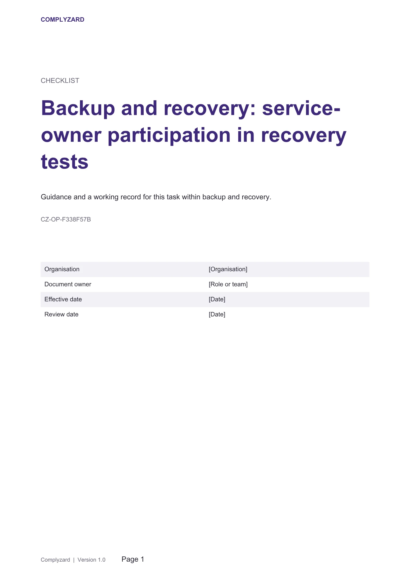 Cover of Backup and recovery: service-owner participation in recovery tests