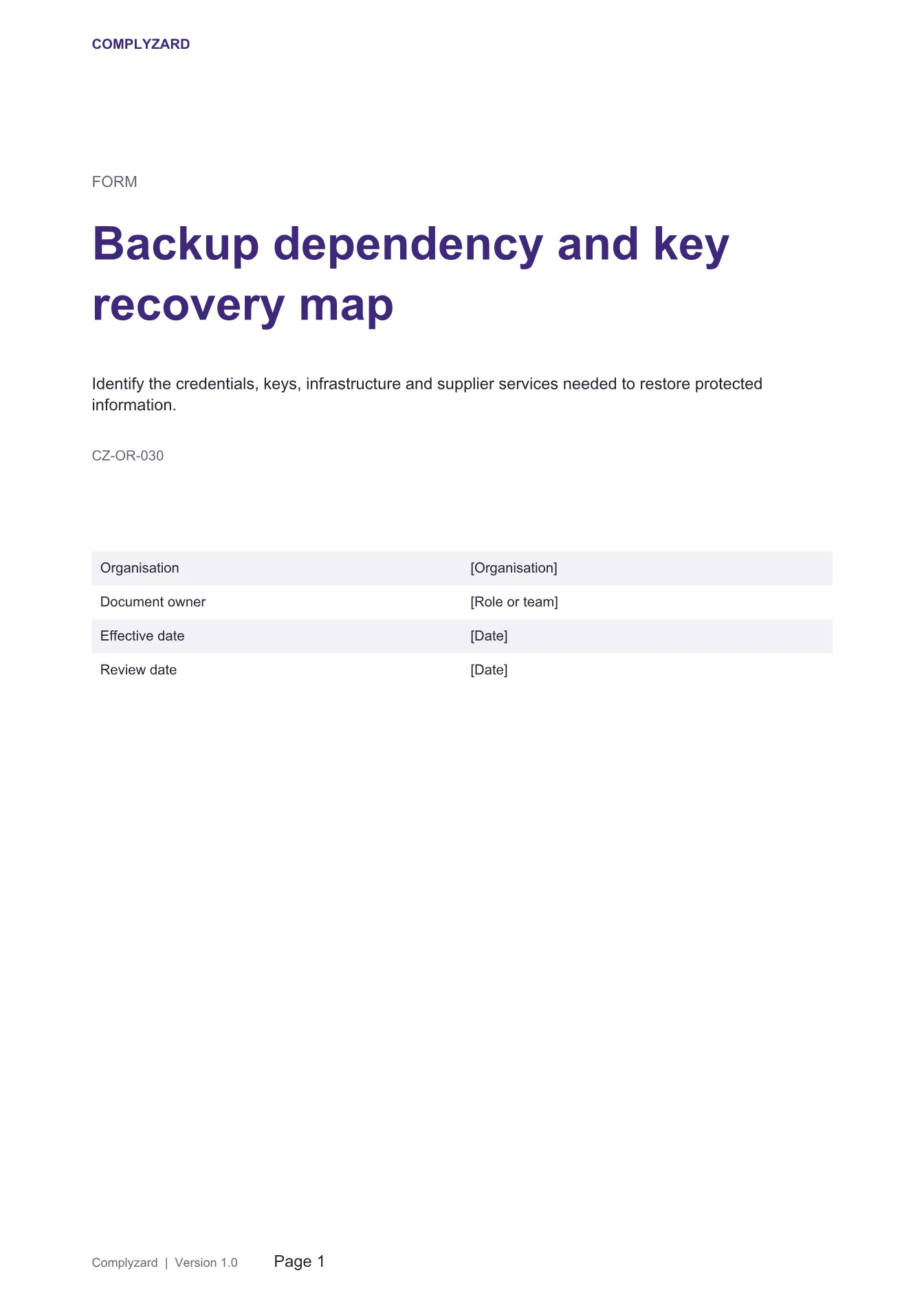 Cover of Backup dependency and key recovery map
