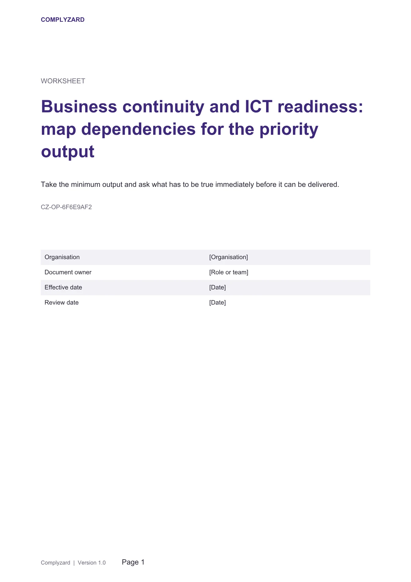 Cover of Business continuity and ICT readiness: map dependencies for the priority output