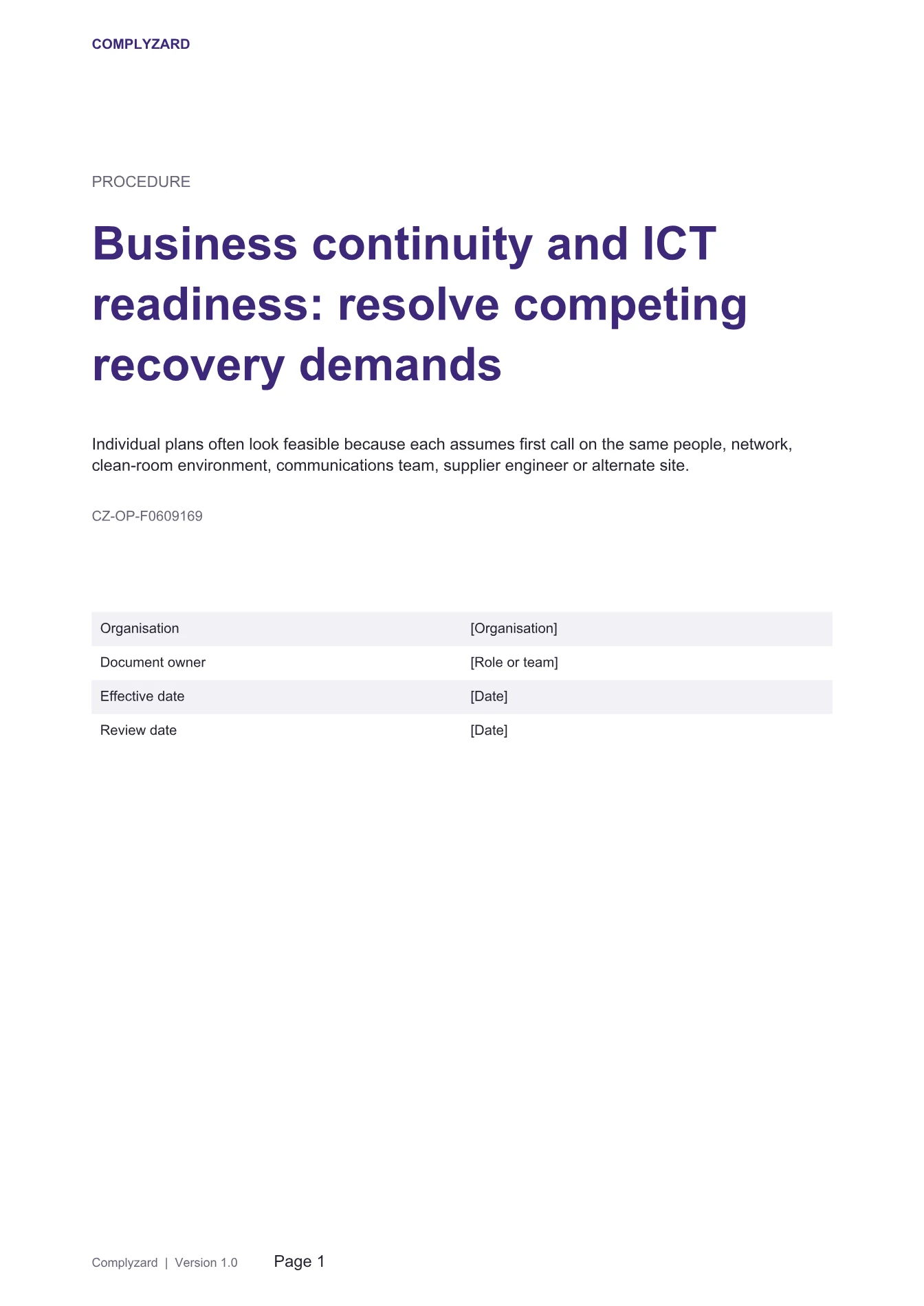 Cover of Business continuity and ICT readiness: resolve competing recovery demands