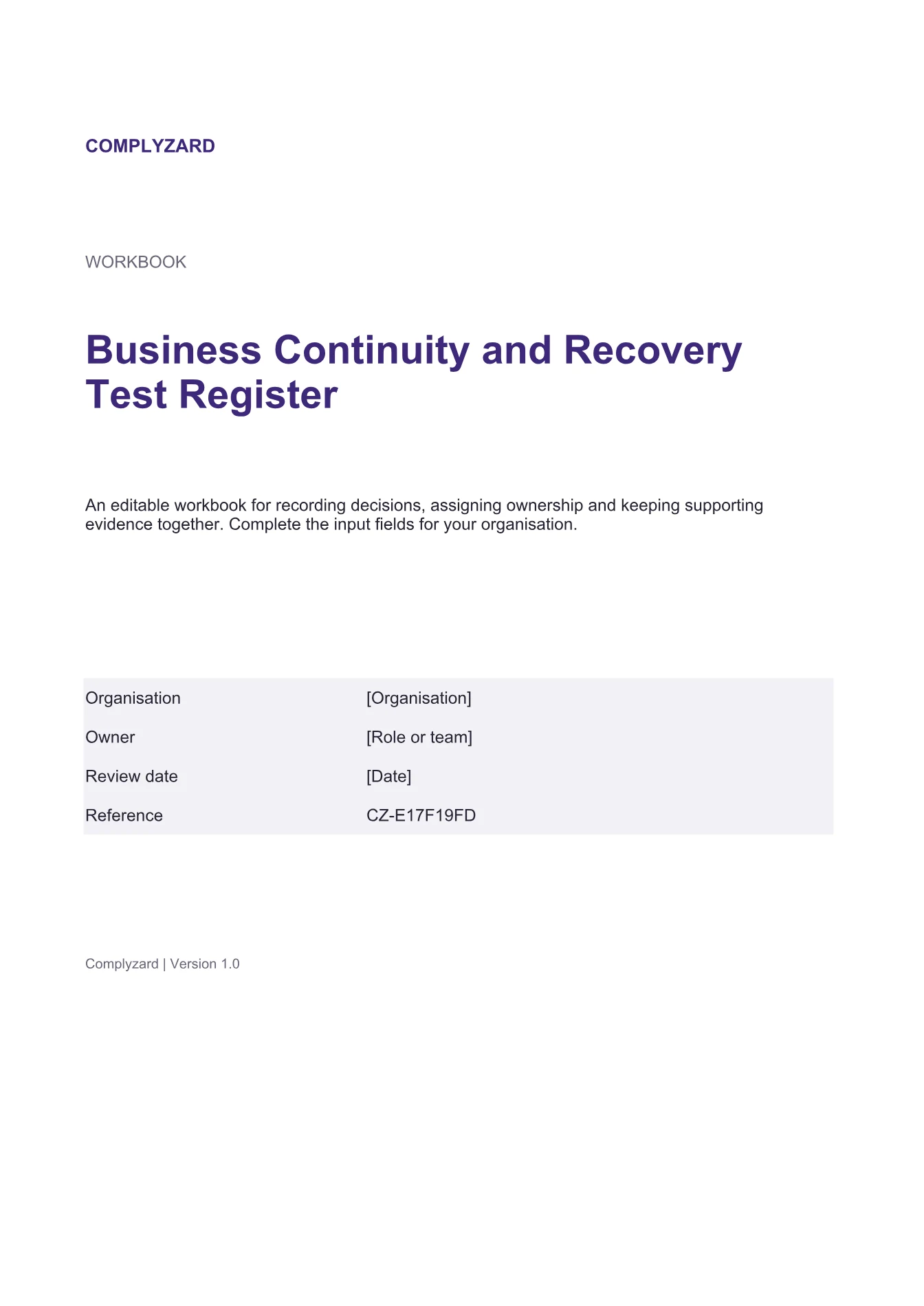 Cover of Business Continuity and Recovery Test Register