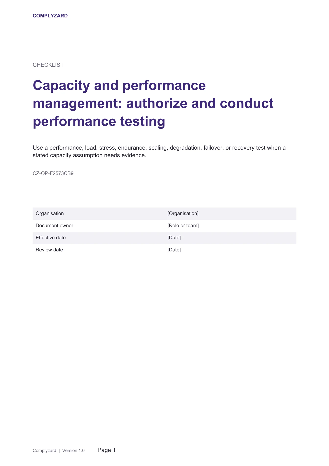 Cover of Capacity and performance management: authorize and conduct performance testing