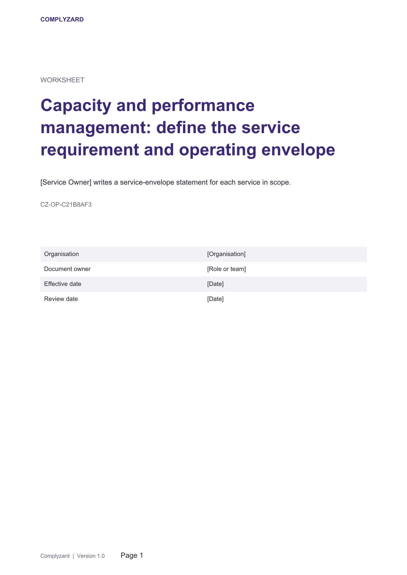 Cover of Capacity and performance management: define the service requirement and operating envelope