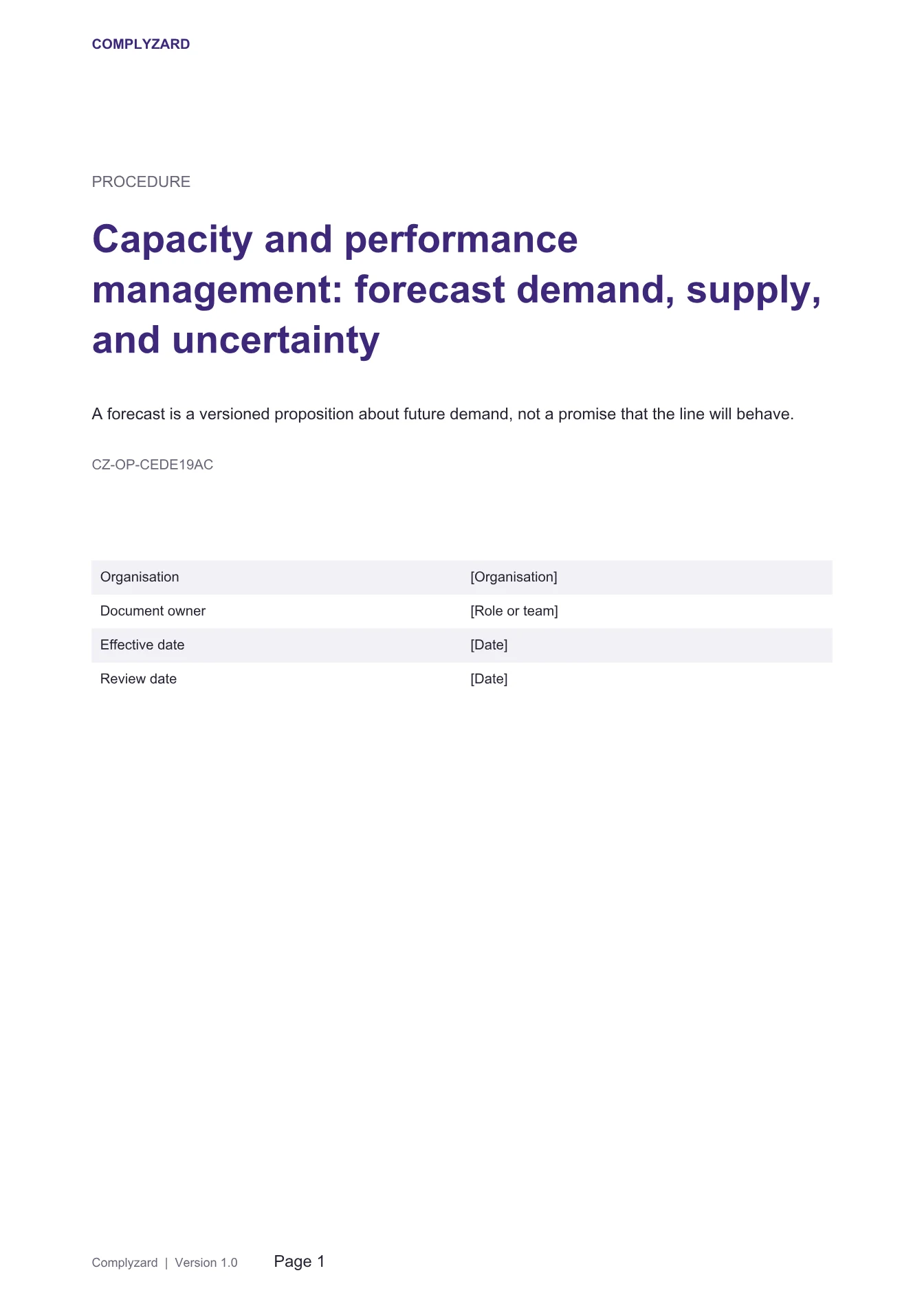 Cover of Capacity and performance management: forecast demand, supply, and uncertainty