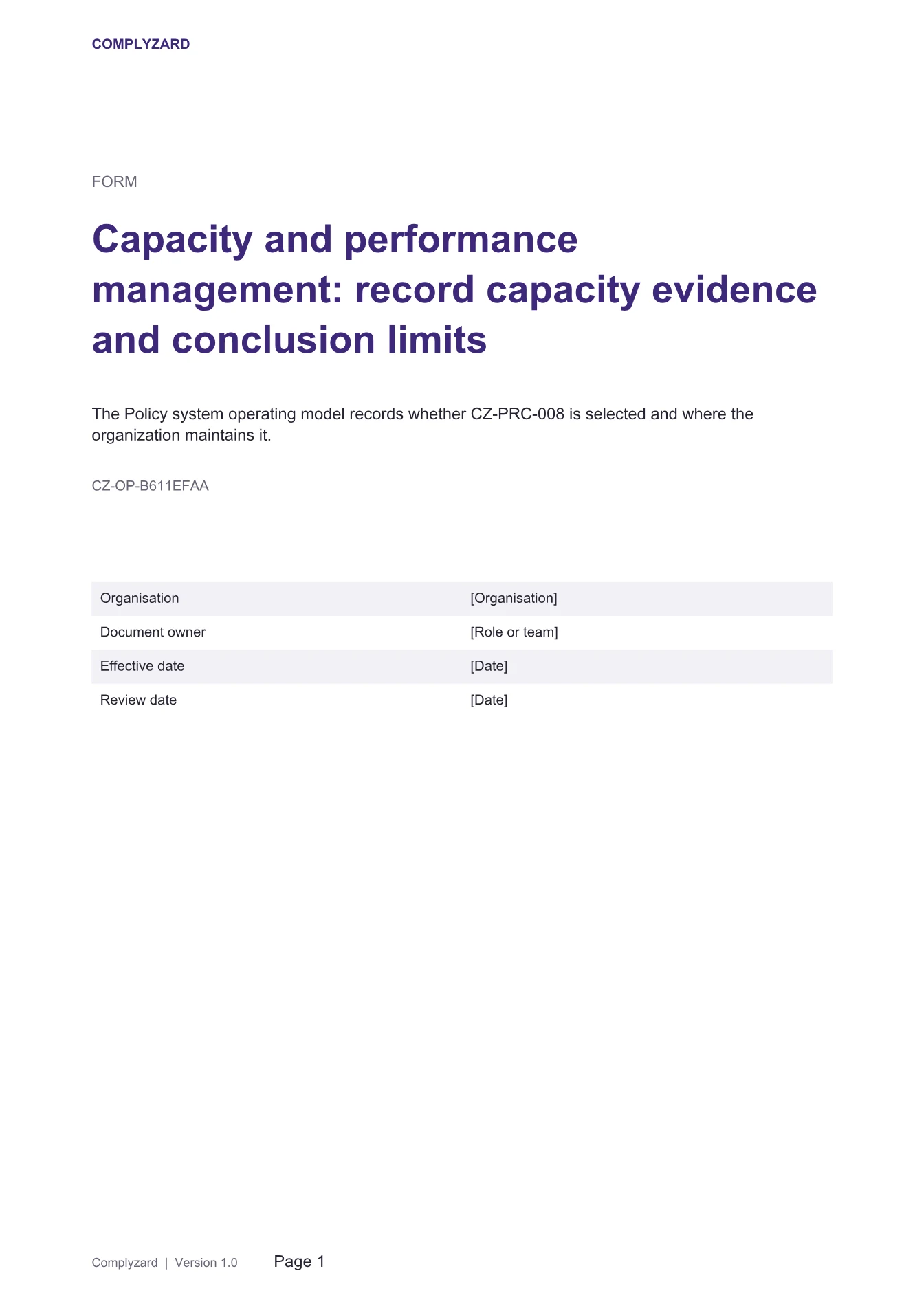 Cover of Capacity and performance management: record capacity evidence and conclusion limits