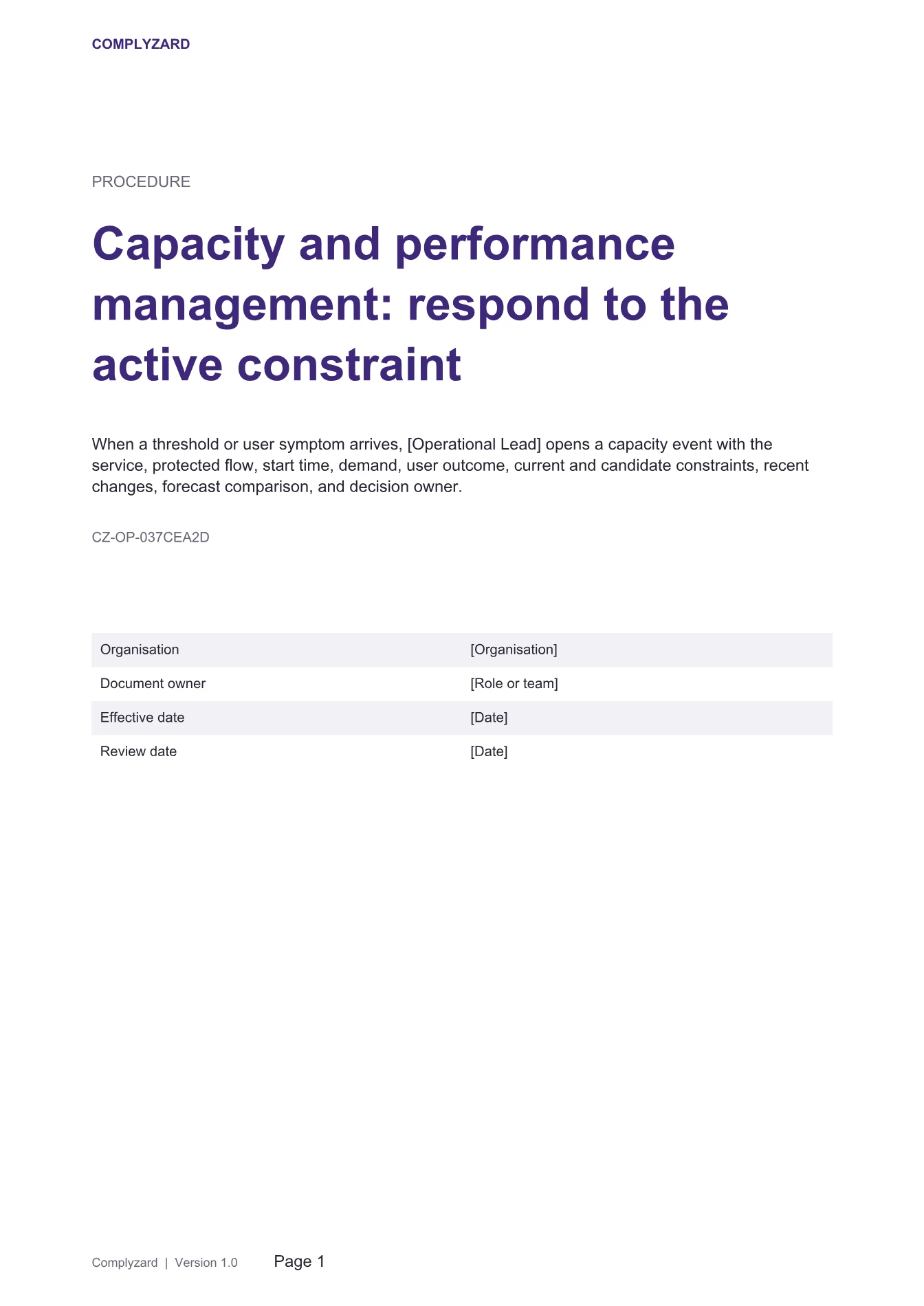 Cover of Capacity and performance management: respond to the active constraint