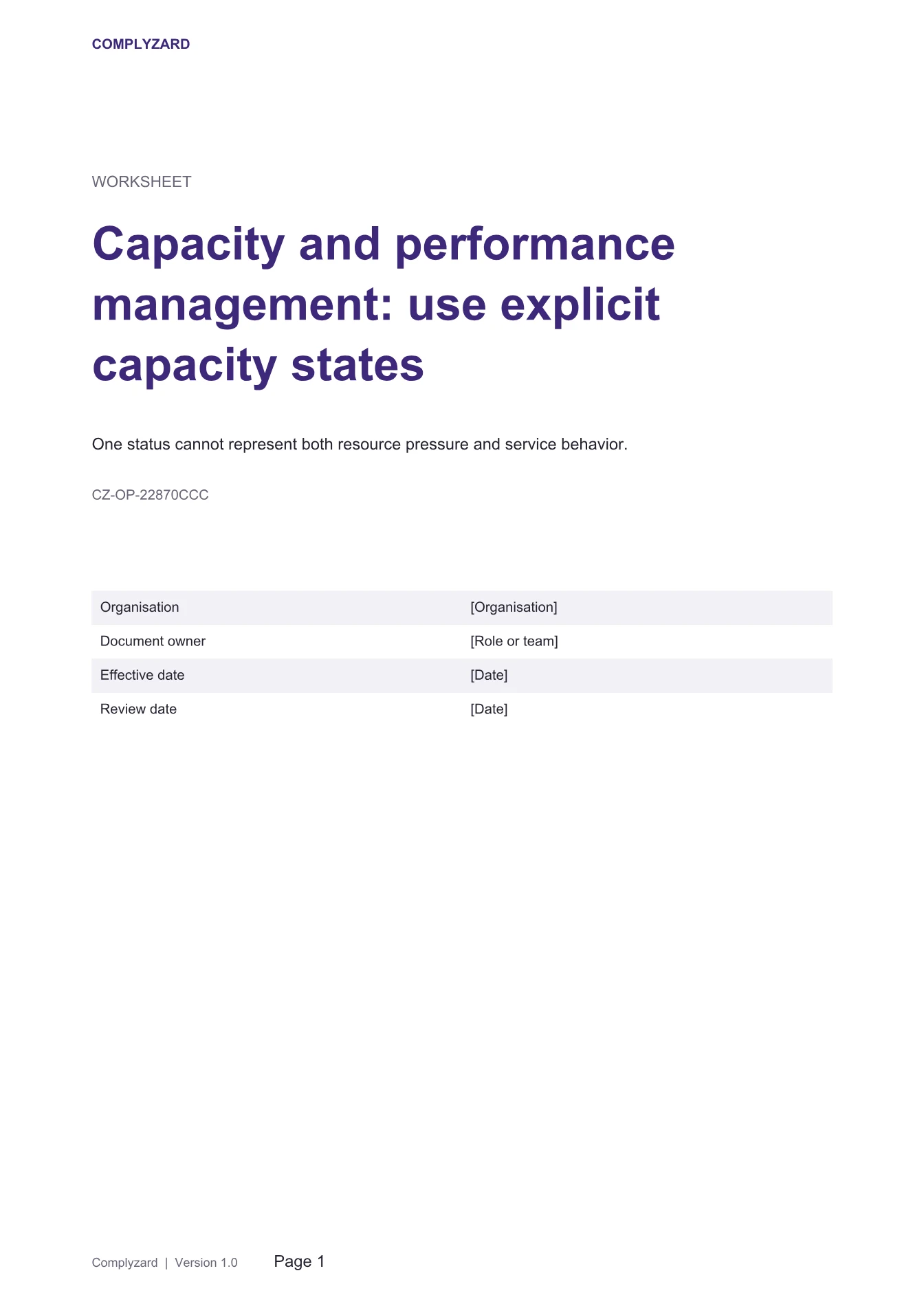 Cover of Capacity and performance management: use explicit capacity states