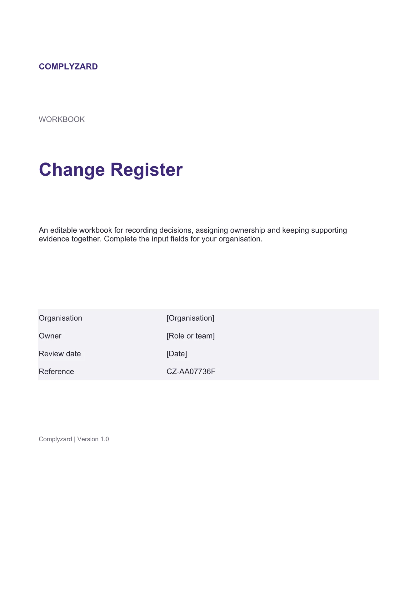 Cover of Change Register