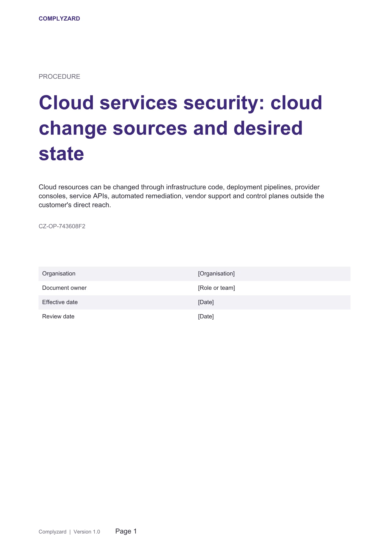 Cover of Cloud services security: cloud change sources and desired state