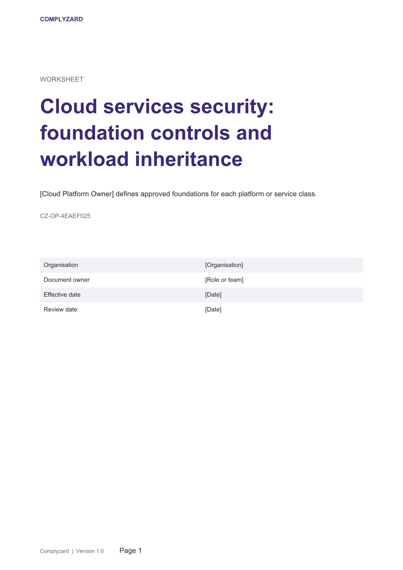 Cover of Cloud services security: foundation controls and workload inheritance