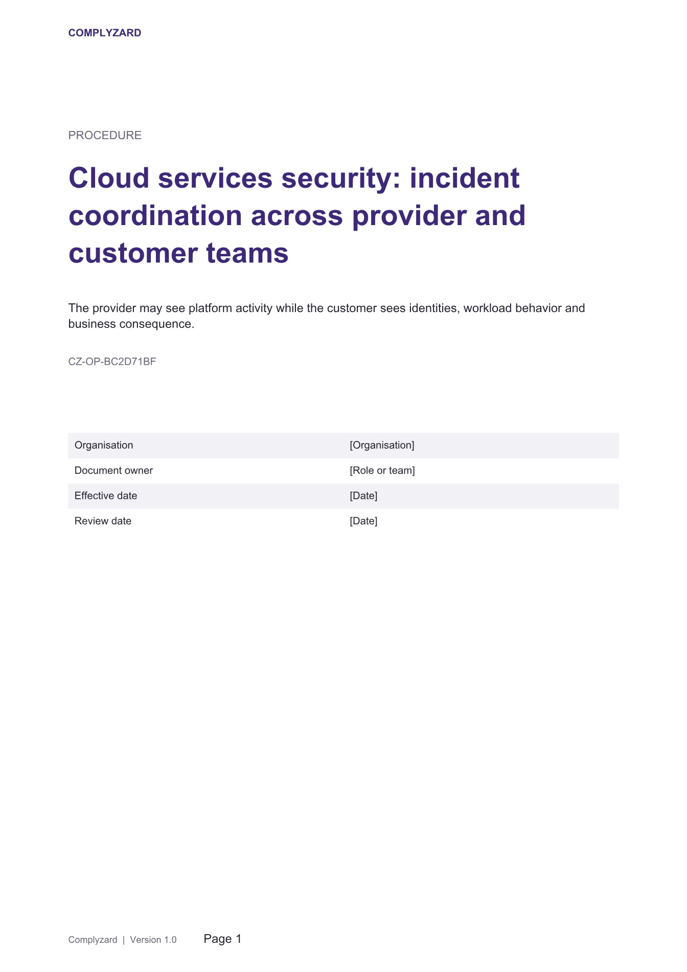 Cover of Cloud services security: incident coordination across provider and customer teams