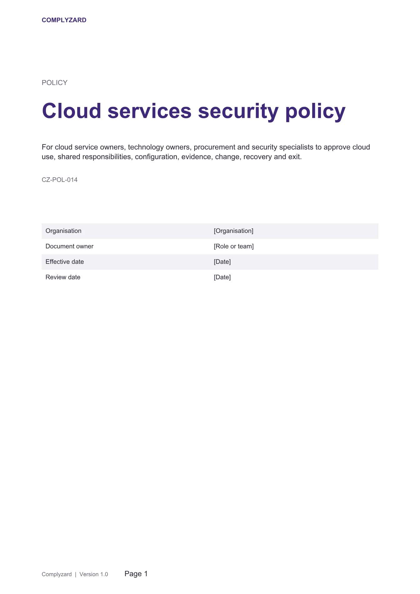 Cover of Cloud services security policy