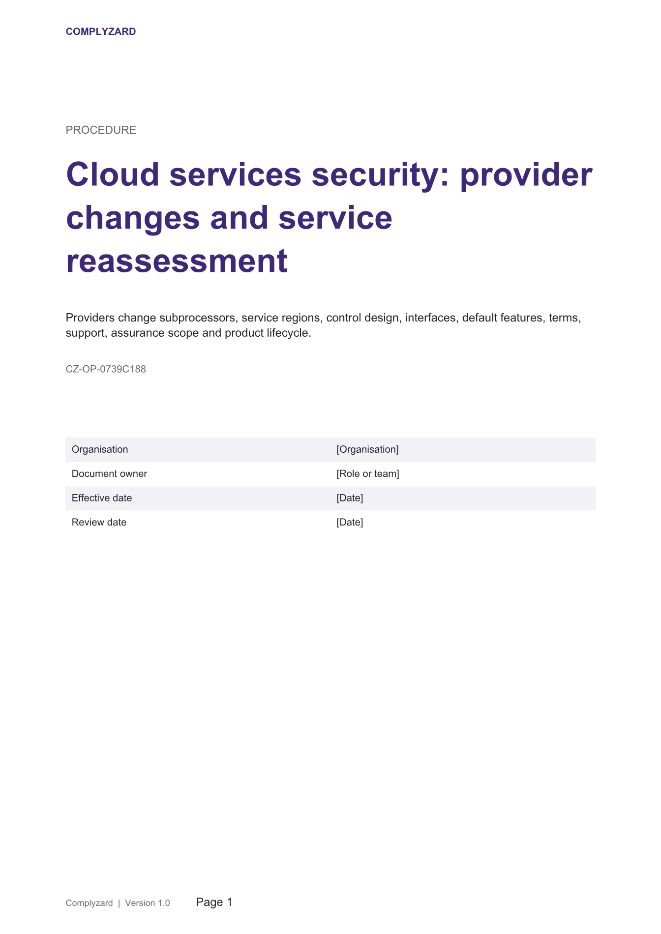 Cover of Cloud services security: provider changes and service reassessment