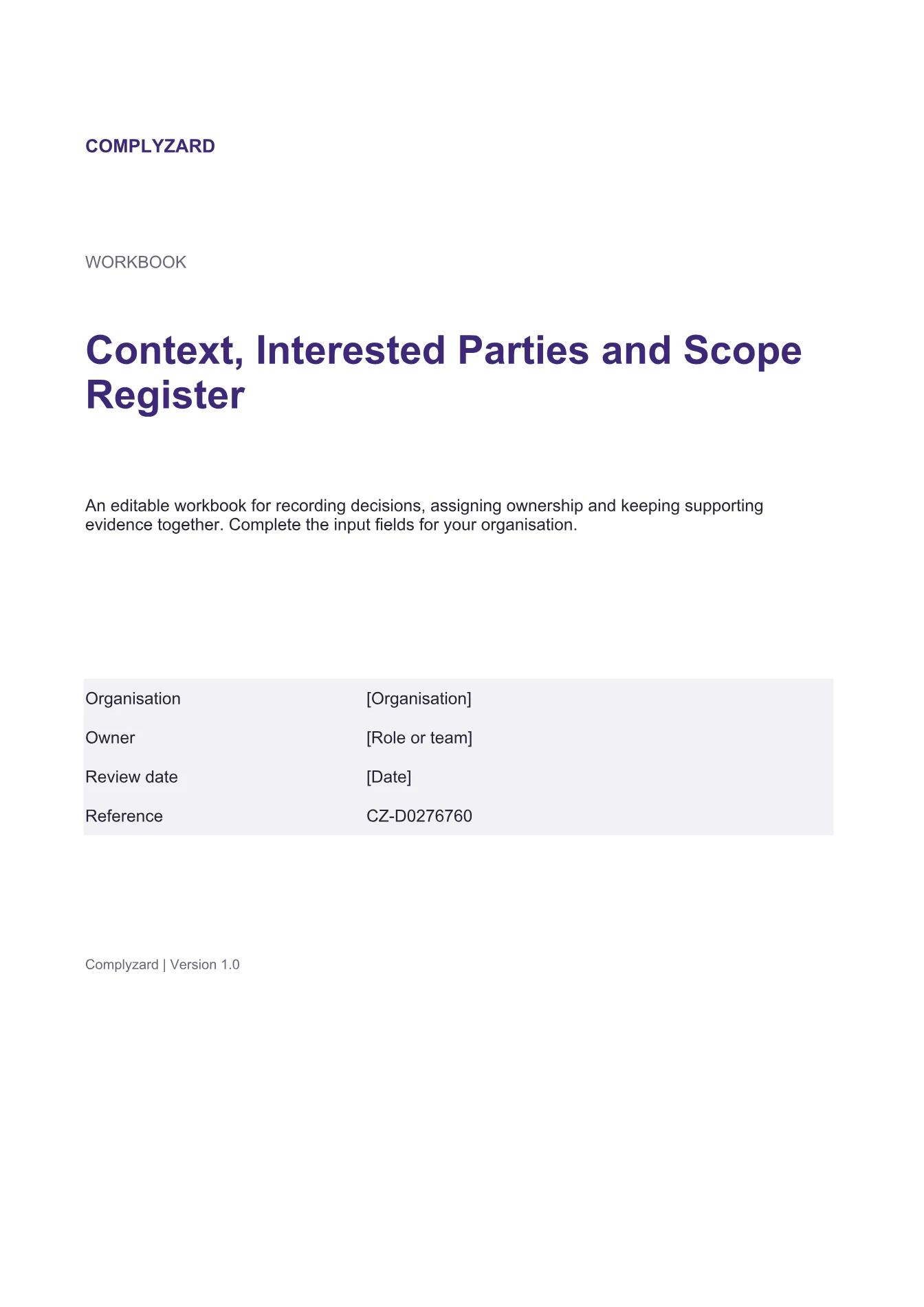 Cover of Context, Interested Parties and Scope Register