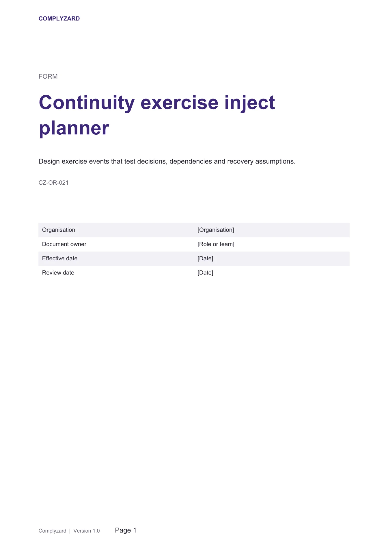 Cover of Continuity exercise inject planner