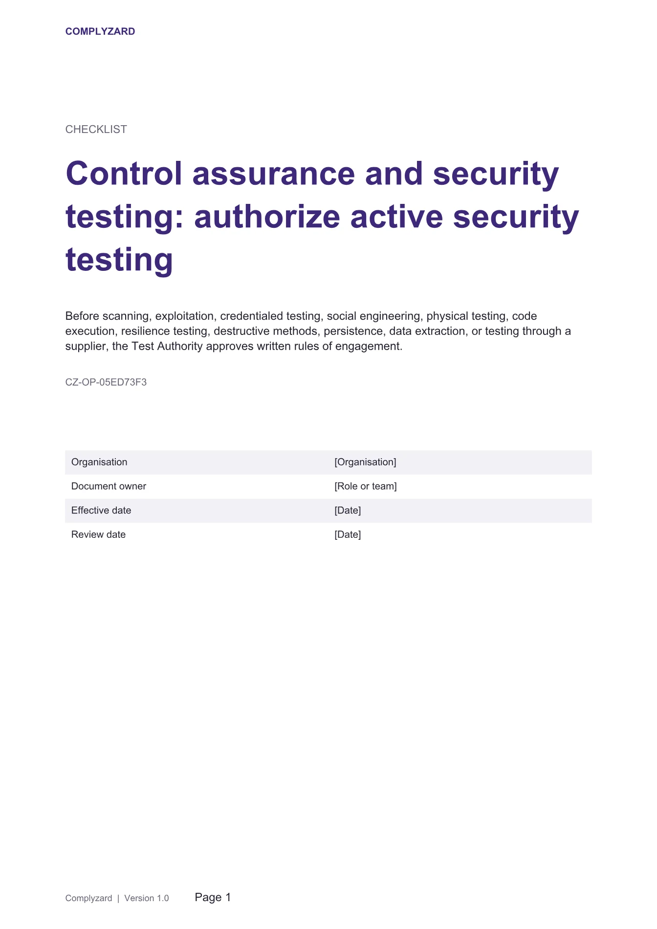 Cover of Control assurance and security testing: authorize active security testing