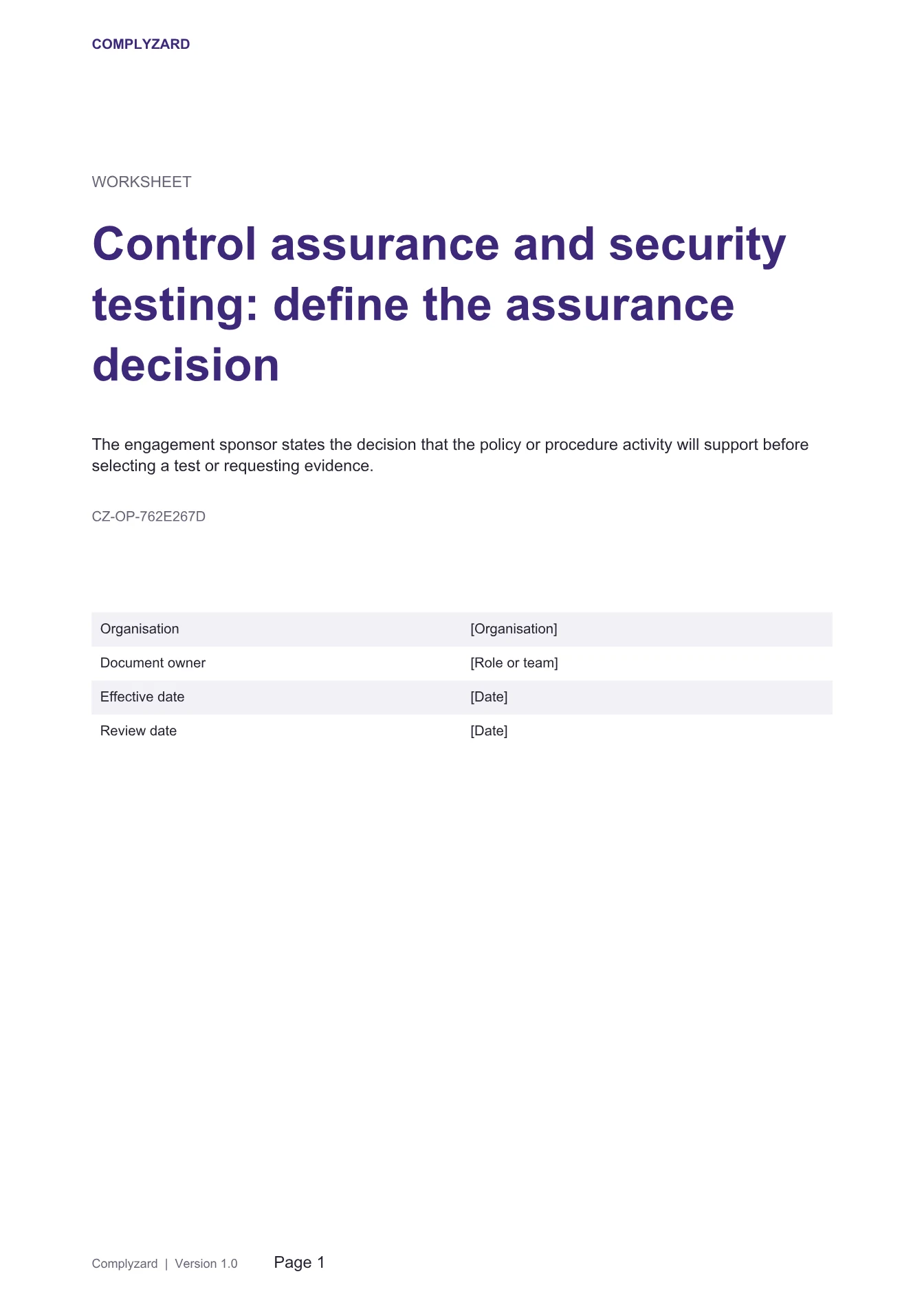Cover of Control assurance and security testing: define the assurance decision