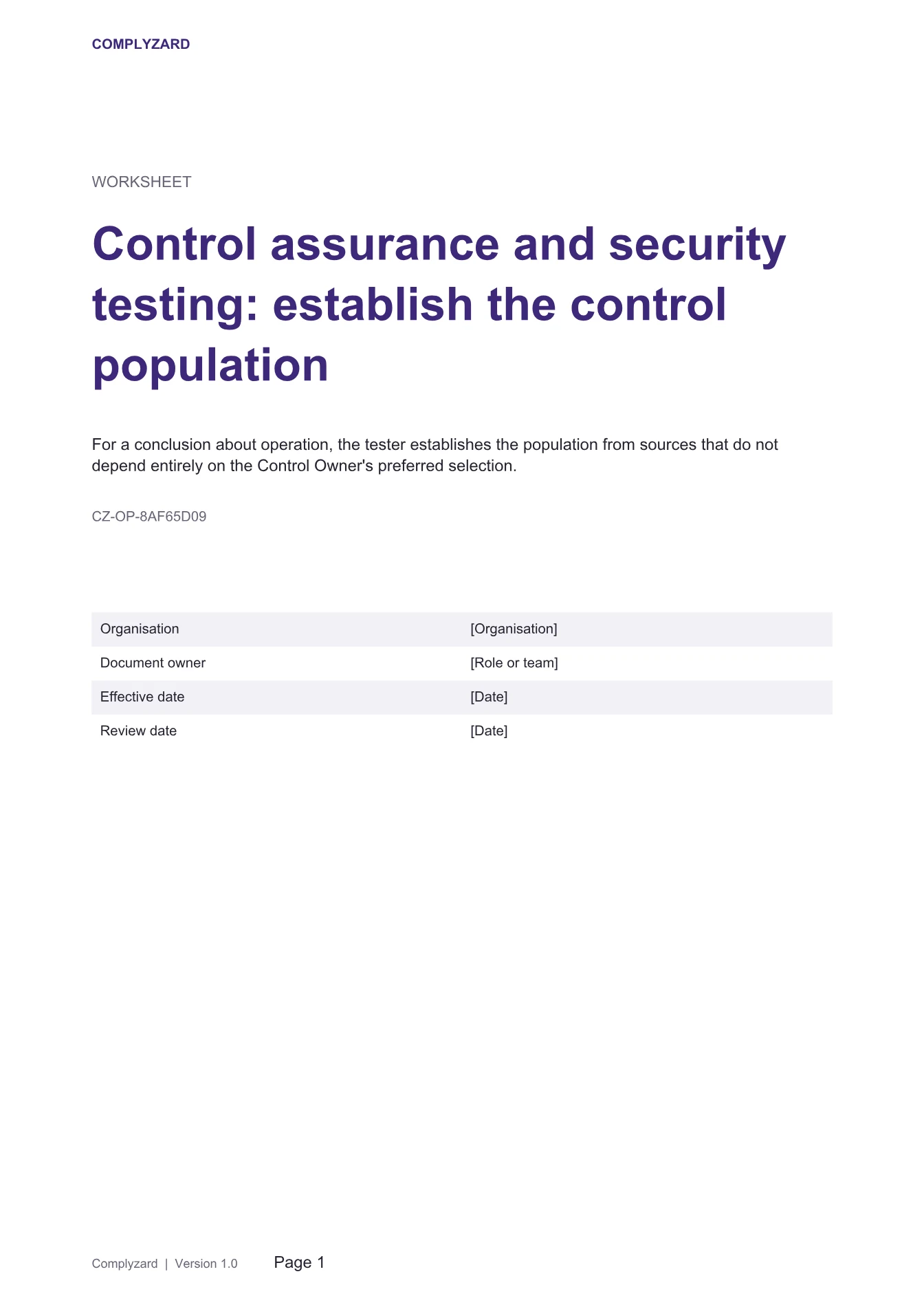 Cover of Control assurance and security testing: establish the control population