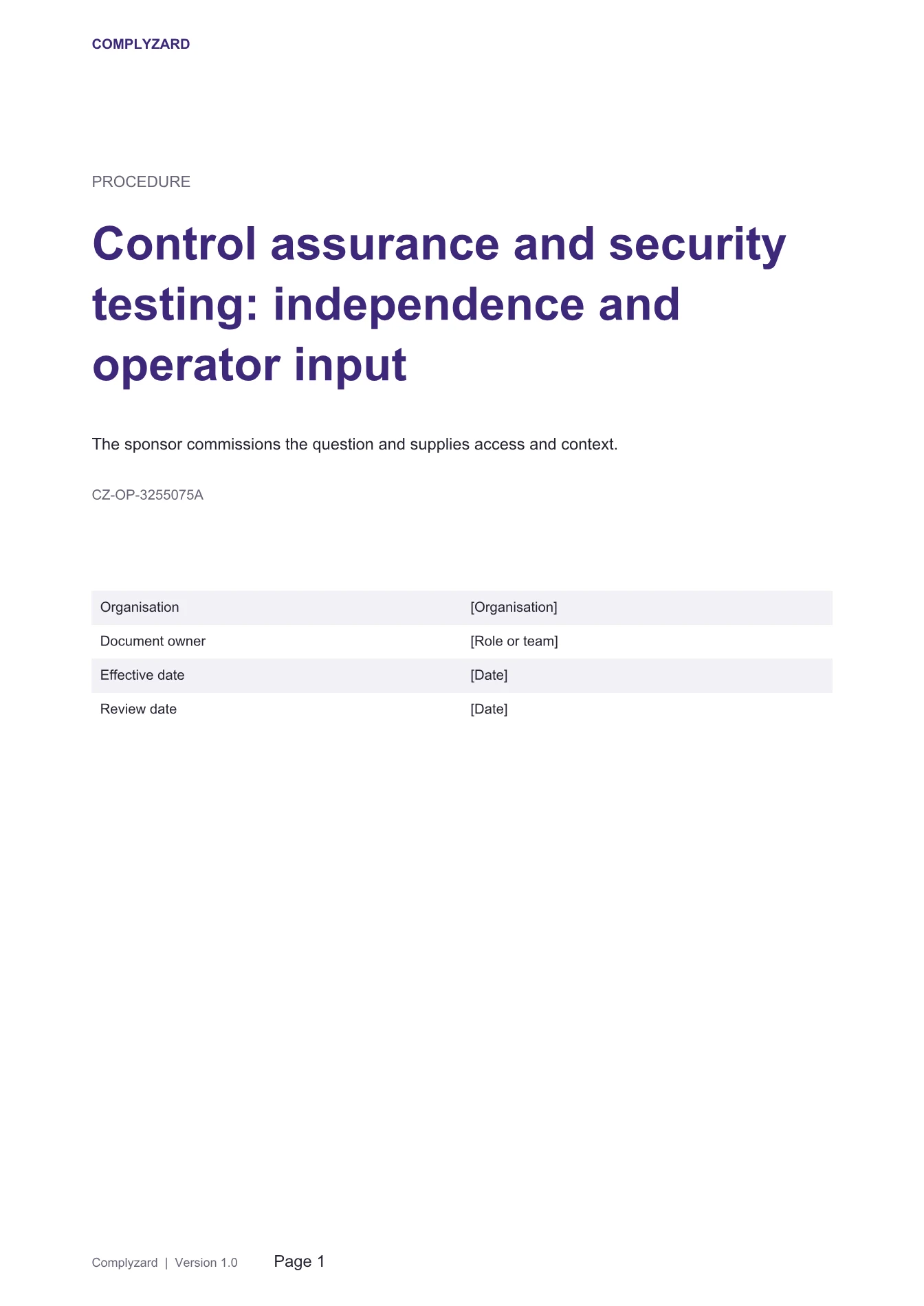 Cover of Control assurance and security testing: independence and operator input
