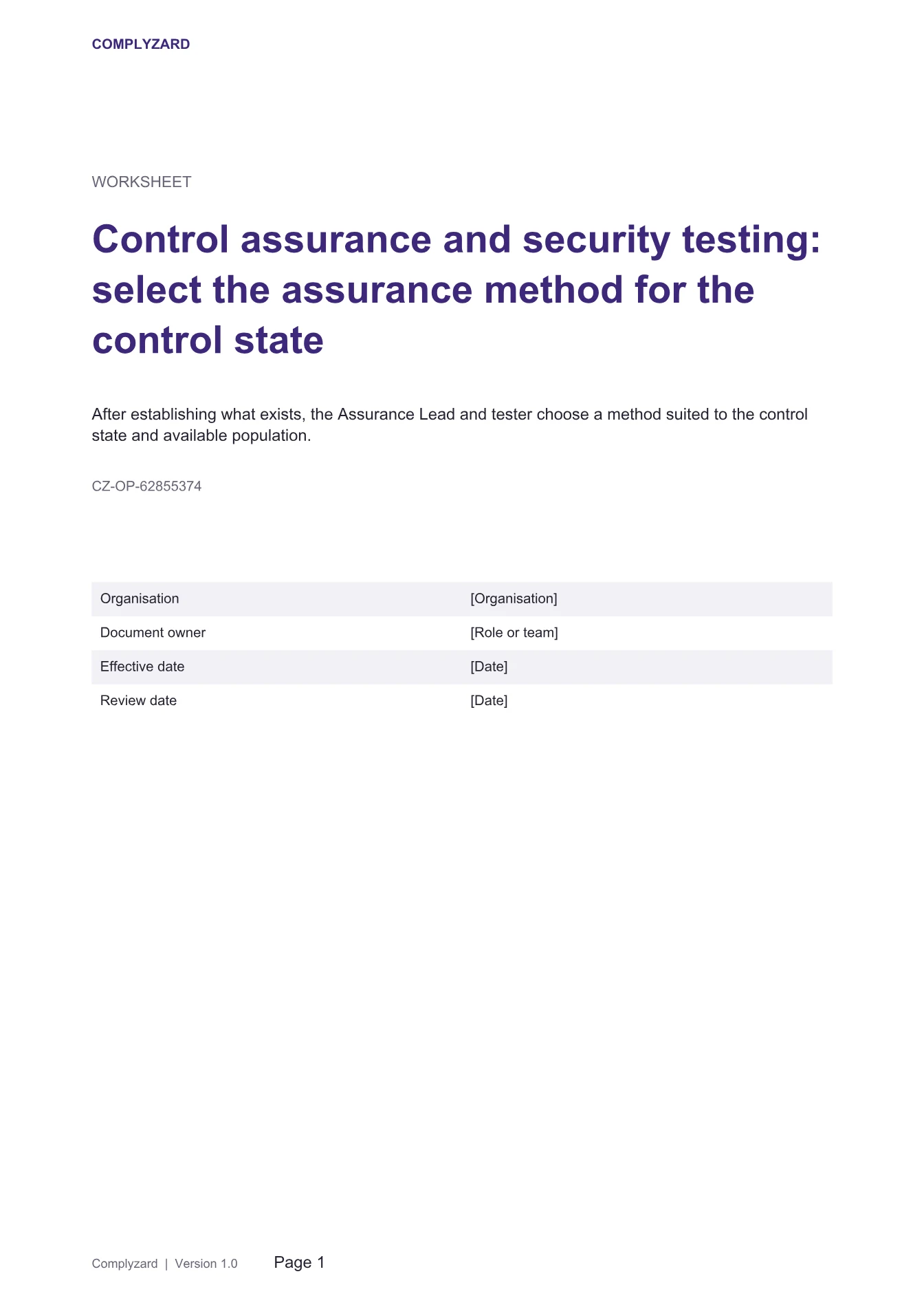 Cover of Control assurance and security testing: select the assurance method for the control state